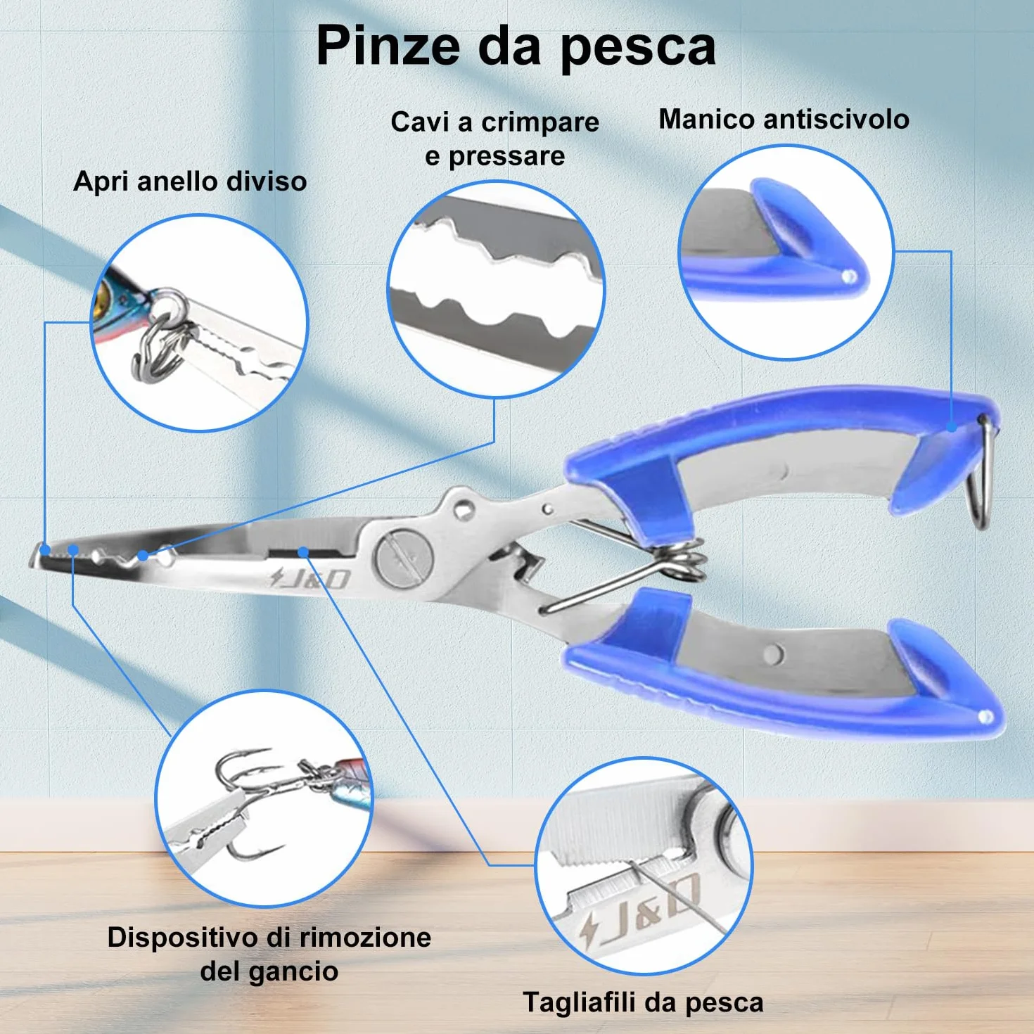 J&D Pesca Pinze Labbra Gripper Acciaio Inossidabile Multifunzionale Gancio Rimozione Strumento con Cordino
