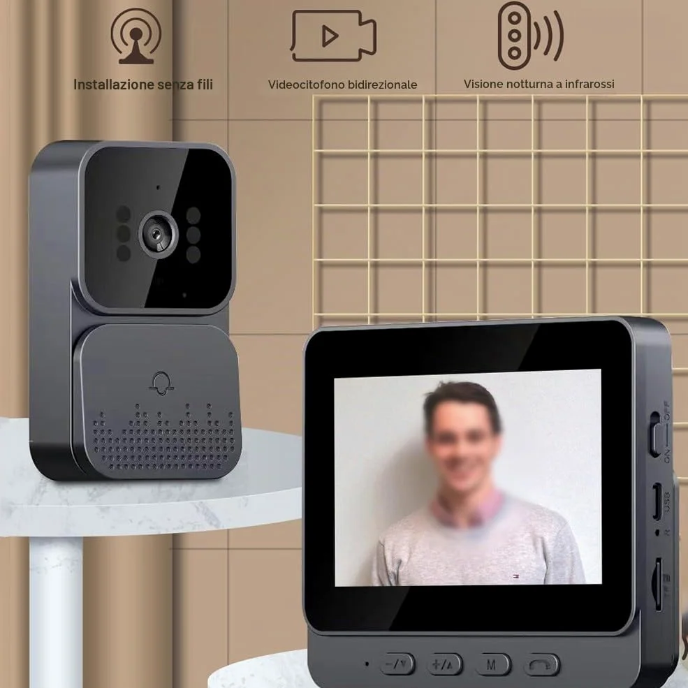 Videocamera per campanello senza fili, telecamera per campanello con monitor, di videocitofono con schermo da 4,3 pollici Videocitofono per campanello di sicurezza del telefono