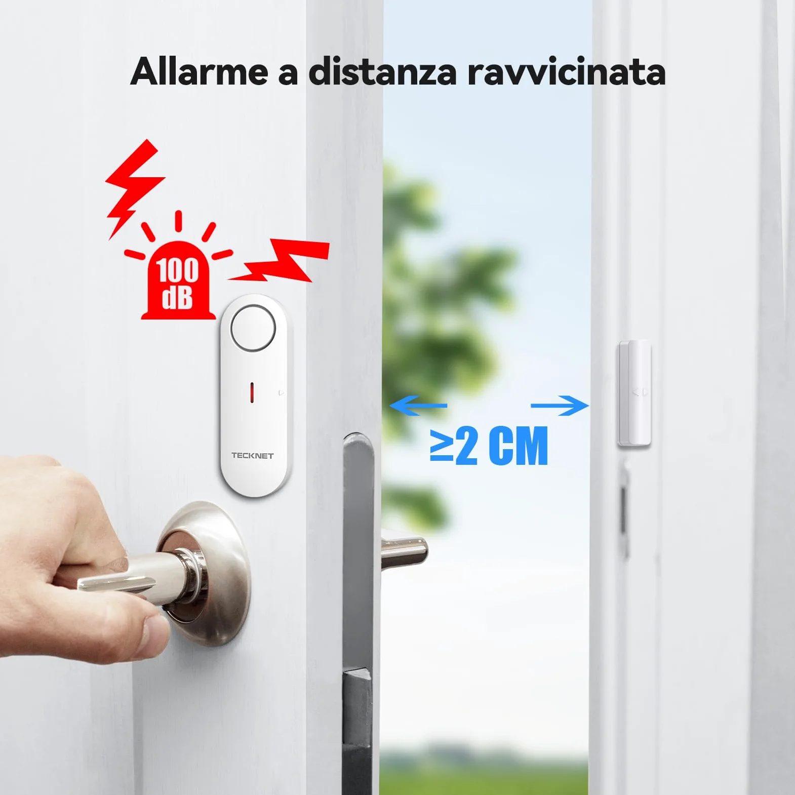 TECKNET Allarme Casa Senza Fili, Mini Sensori Allarme Porte E Finestre, Allarme & Campanello 2-in-1, Controllo del Volume a 3 Livelli, Sistema di Allarme per Casa, Negozio, Ufficio, Garage (9 PCS)
