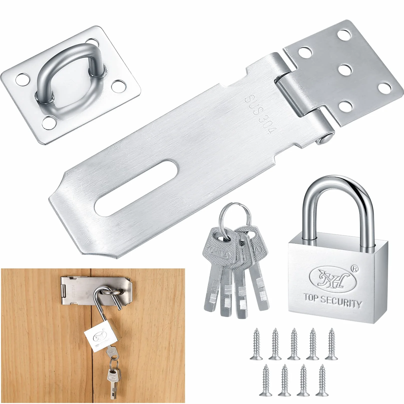 Lucchetto con Chiusura a Viti in Acciaio Inox per Porta di Giardino, Armadio, Cassetto e Cancello