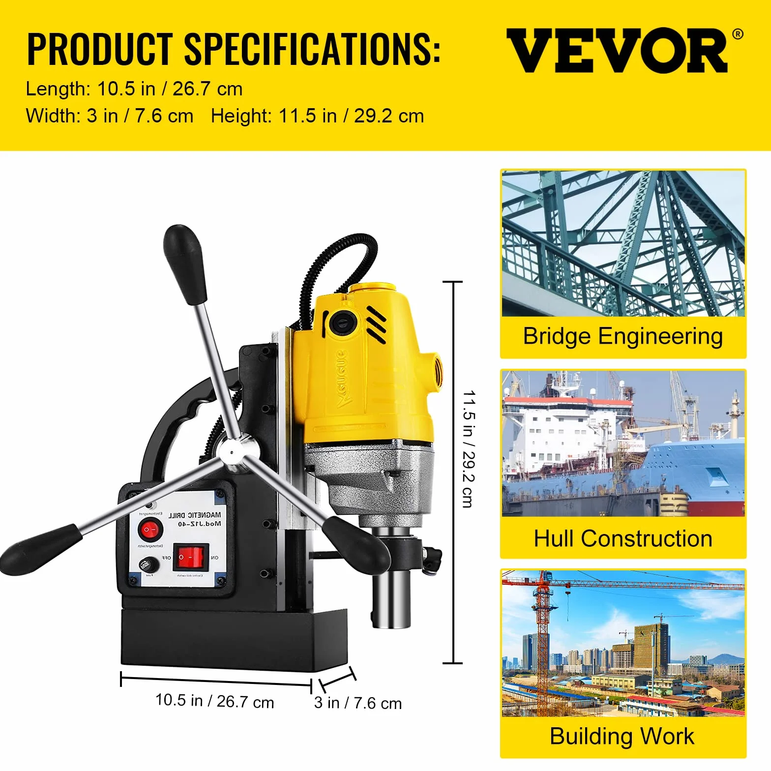 VEVOR Trapano Elettrico Magnetico MD40, 1100 W, 220 V, 50 Hz, Set 6 Frese HSS