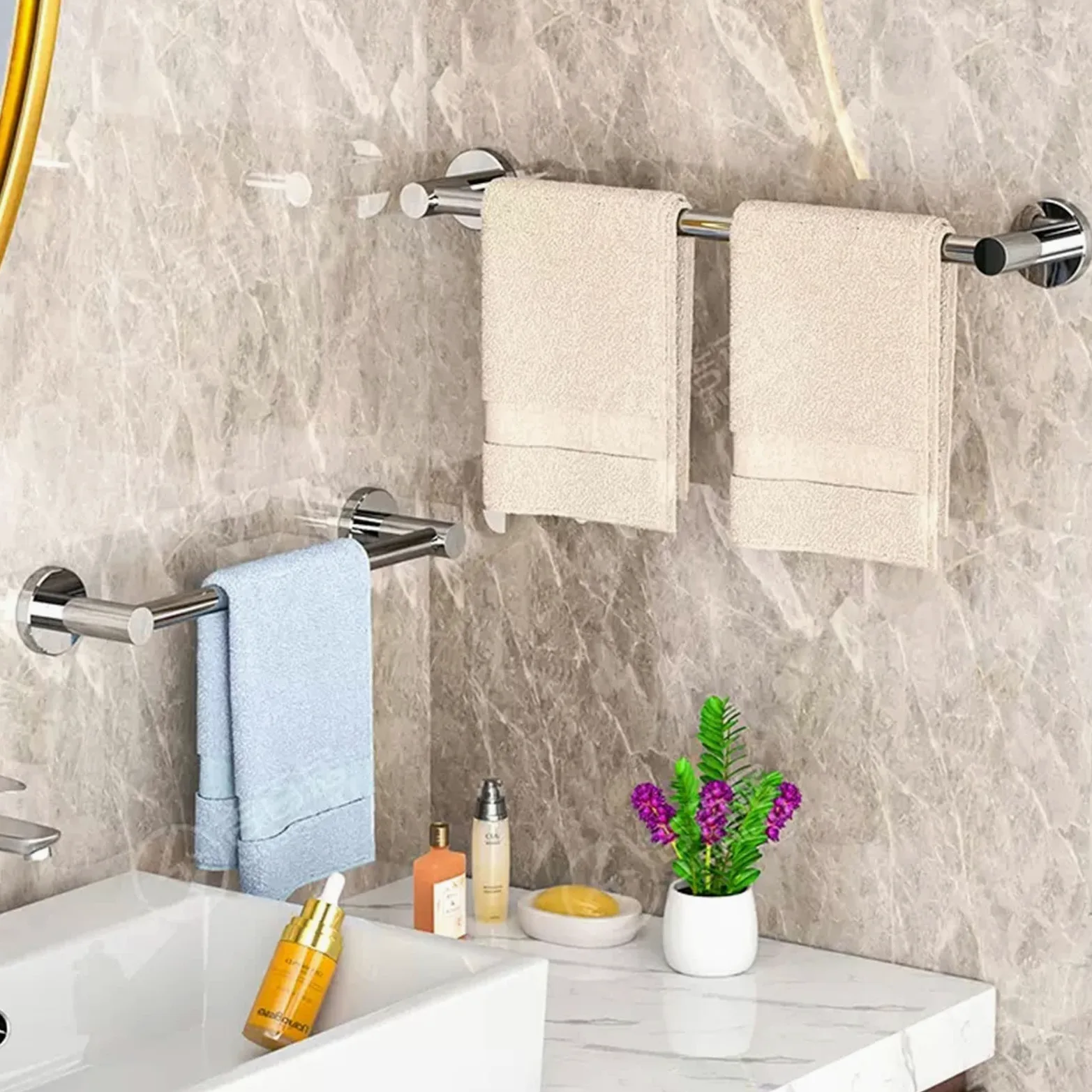 Portasciugamani Multifunzione, portasciugamani in Acciaio Inossidabile SUS 304, portasciugamani a Parete, mensola per Asciugamani per Cucina, Bagno e Toilette, Argento (Dimensioni : 110cm)