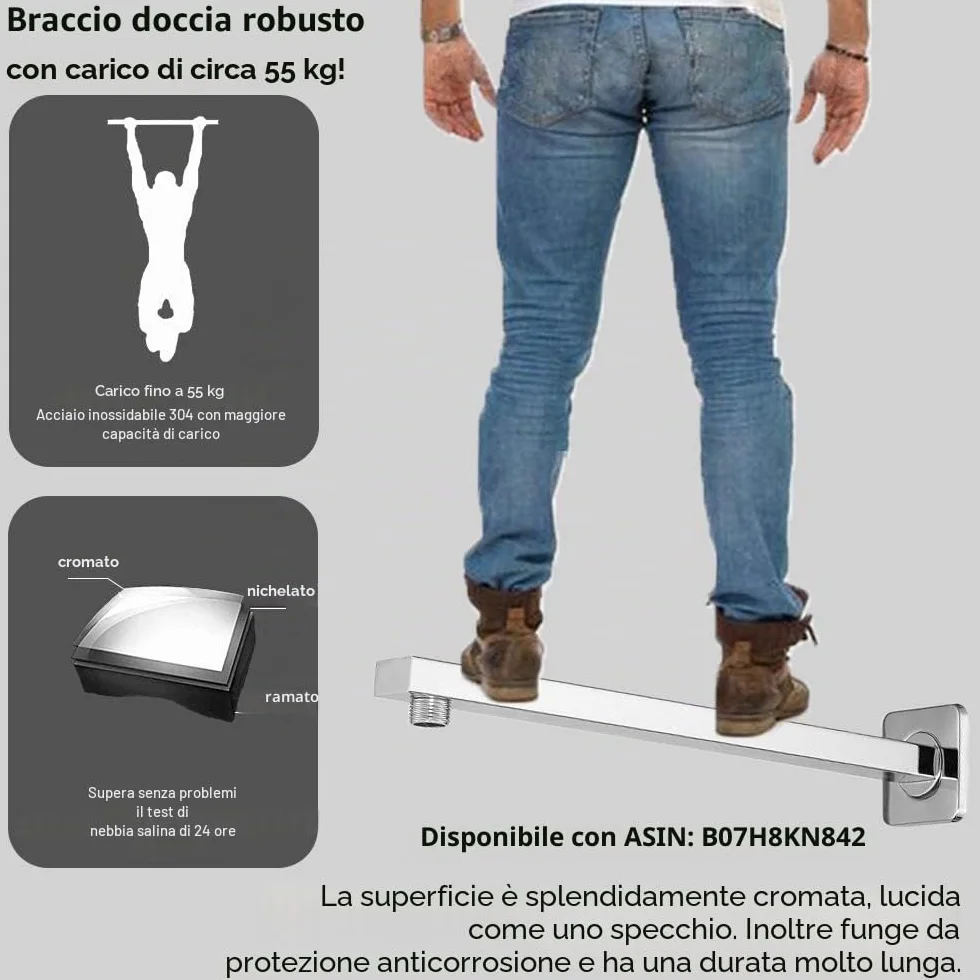 JOHO Soffione Doccia da Parete in Acciaio Inox 304 40x40 cm Quadrato con Ugelli Antiicalcare