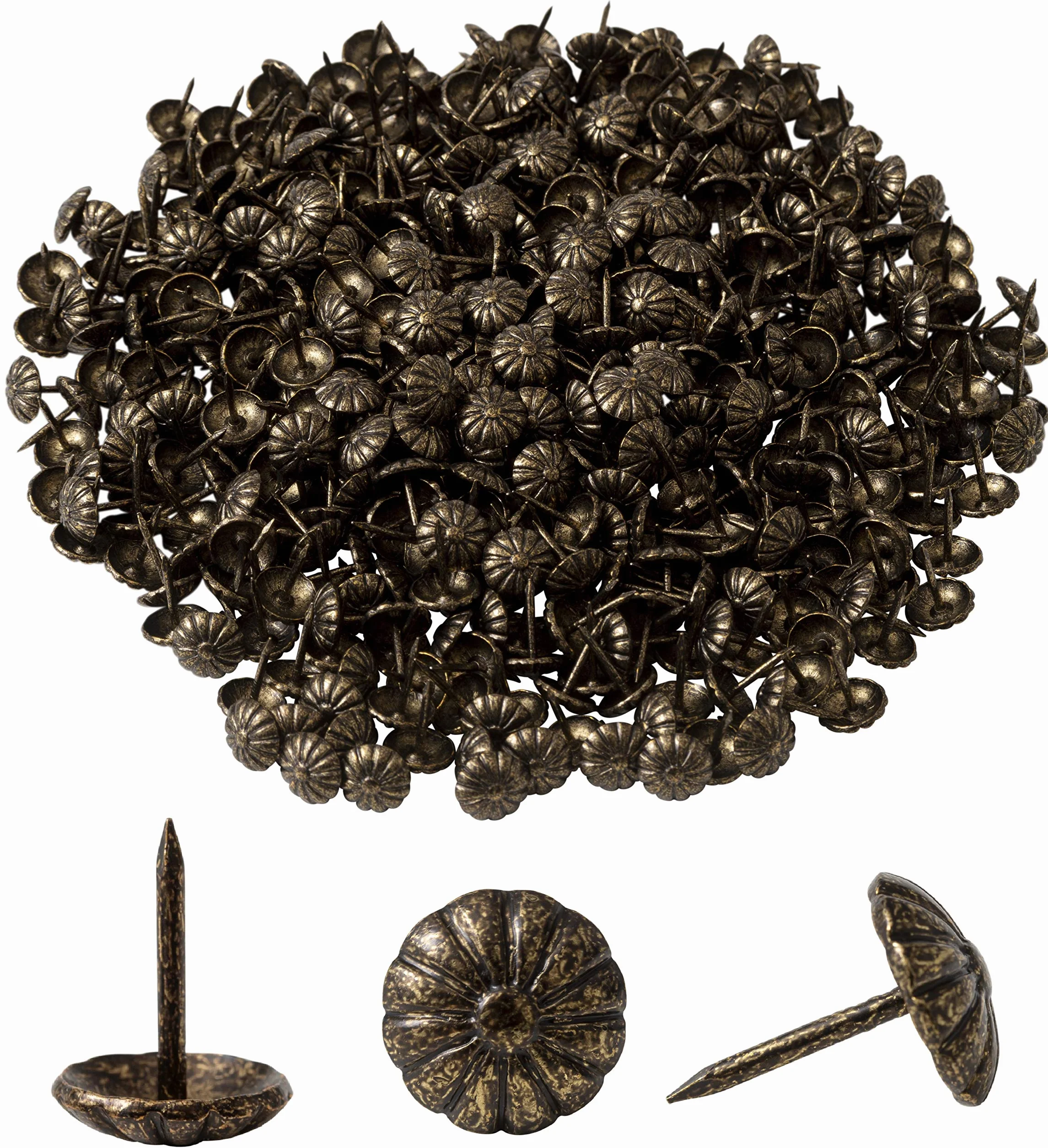 IPEA Chiodi da Tappezzeria Fiore 200 pezzi Borchie Decorative Oro Antico 11 x 12 mm Made in Italy