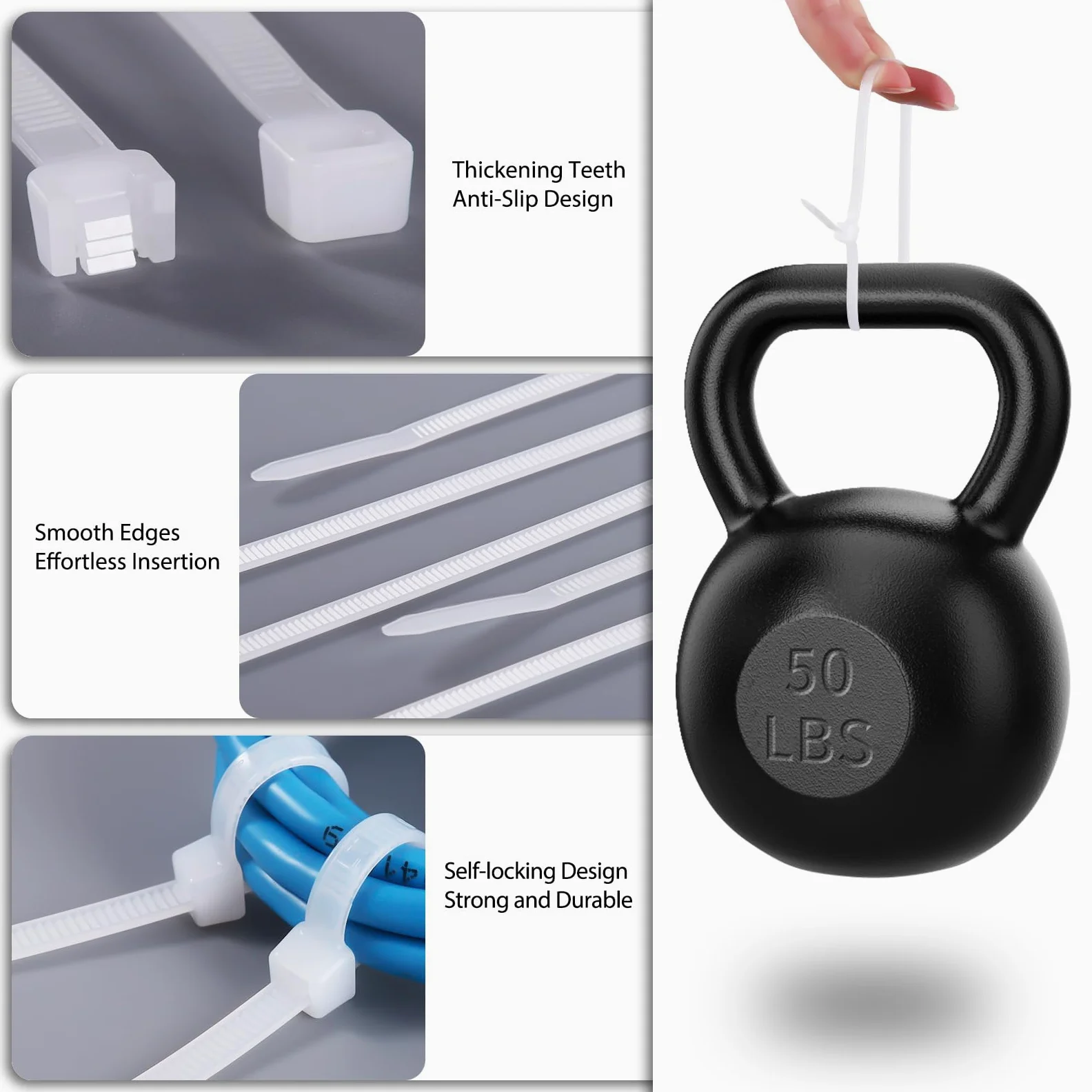 Cehony - Fascette per cavi da 30,5 cm, confezione da 1500 pezzi, colore bianco, 300 mm x 4,5 mm, resistenti alla trazione, 22,7 kg, in nylon e plastica trasparente, per esterni, multiuso