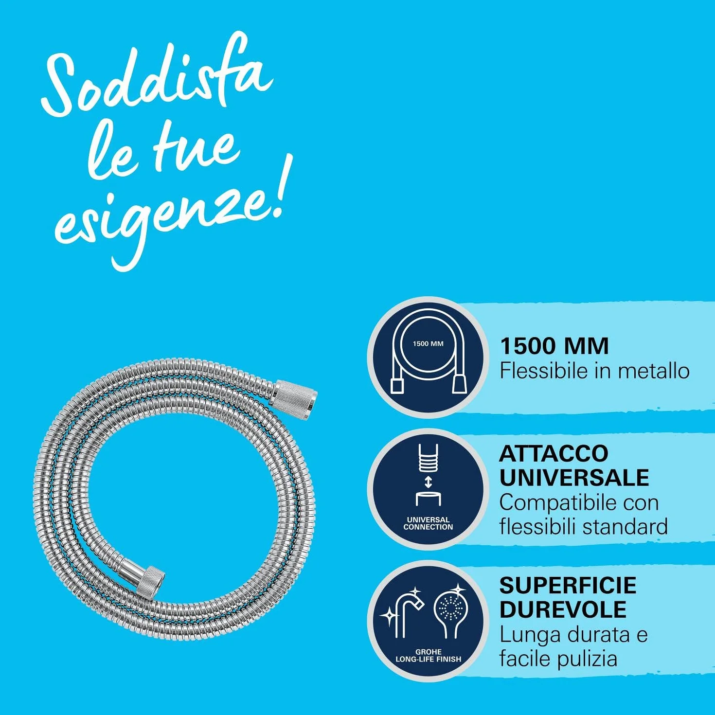 GROHE QUICKFIX VitalioFlex, Flessibile doccia, 1500mm, In metallo, 27502001