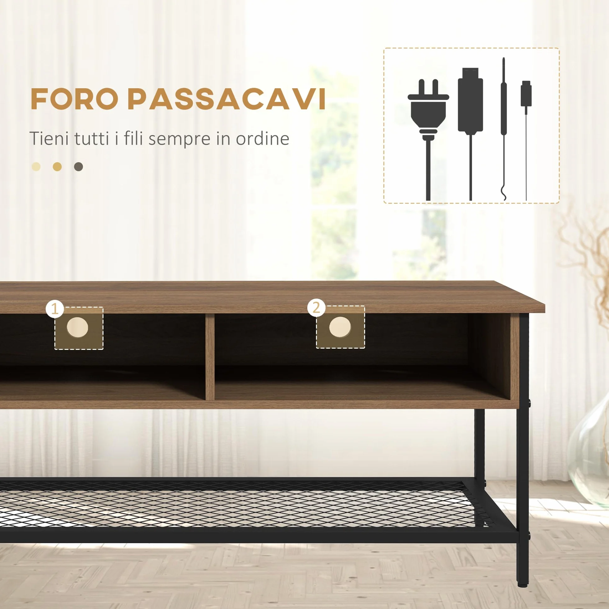 HOMCOM Mobile Porta TV fino 48" in Stile Industriale, Mobile Basso con Ripiani in Legno e Acciaio, 110x40x48cm, Marrone e Nero