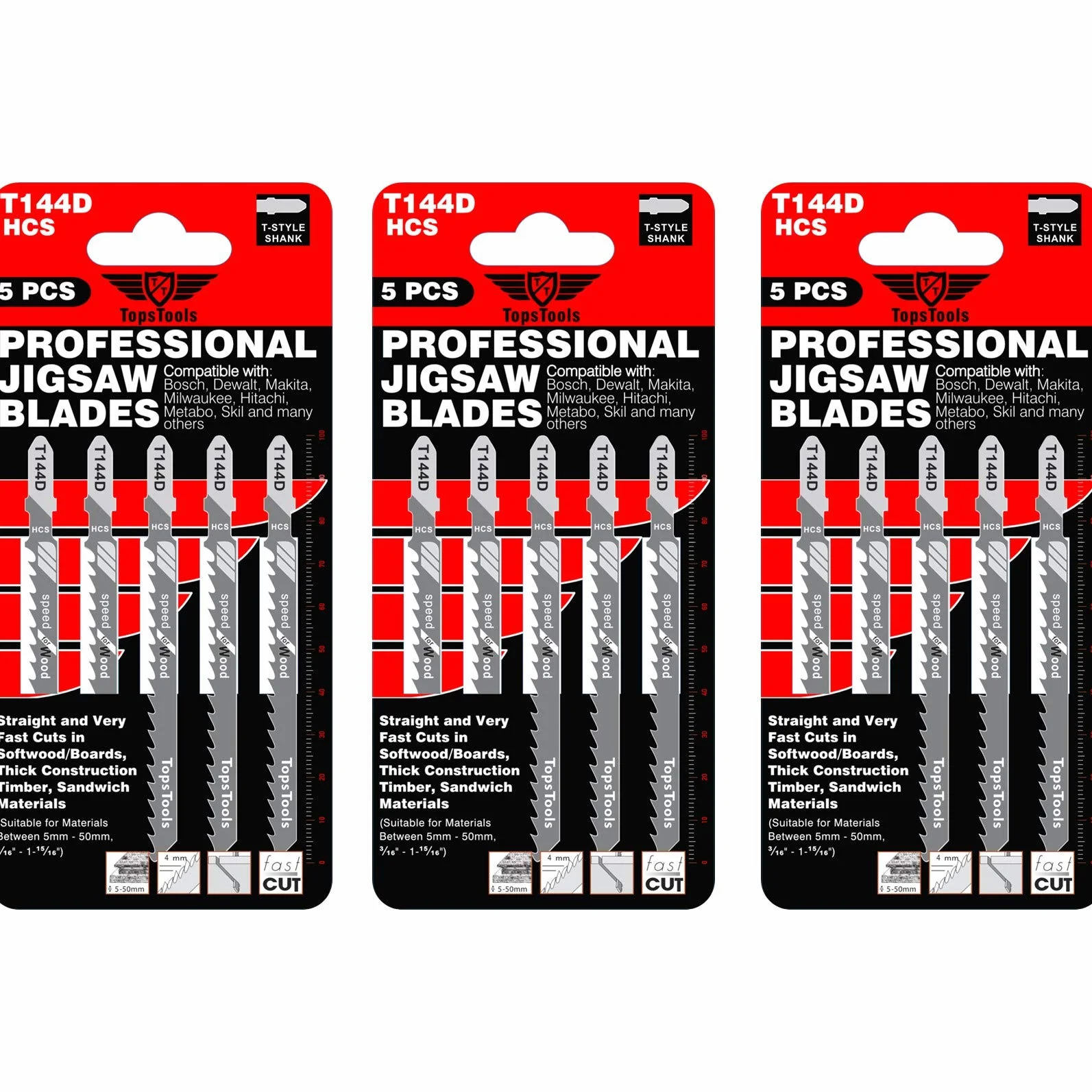 15 lame per seghetto alternativo TopsTools T144D per tagli dritti e rapidi compatibili con Bosch Dewalt Makita Milwaukee e molti altri