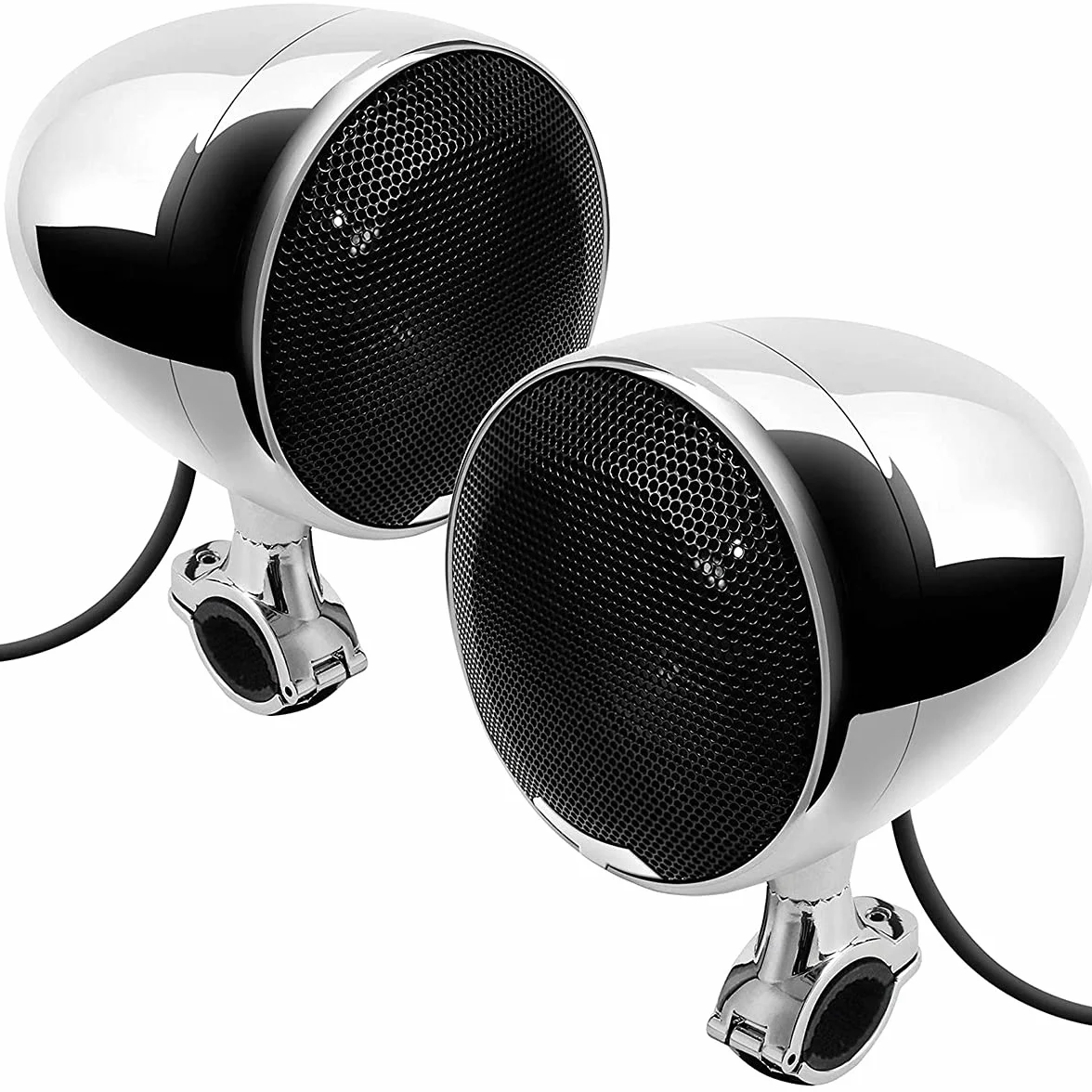 600W Amplificatore integrato 4.5" Bluetooth impermeabile Altoparlanti stereo per moto Sistema radio audio per moto con USB AUX MP3, adatto per l'installazione sul manubrio da 1 a 1.25" (Chrome)