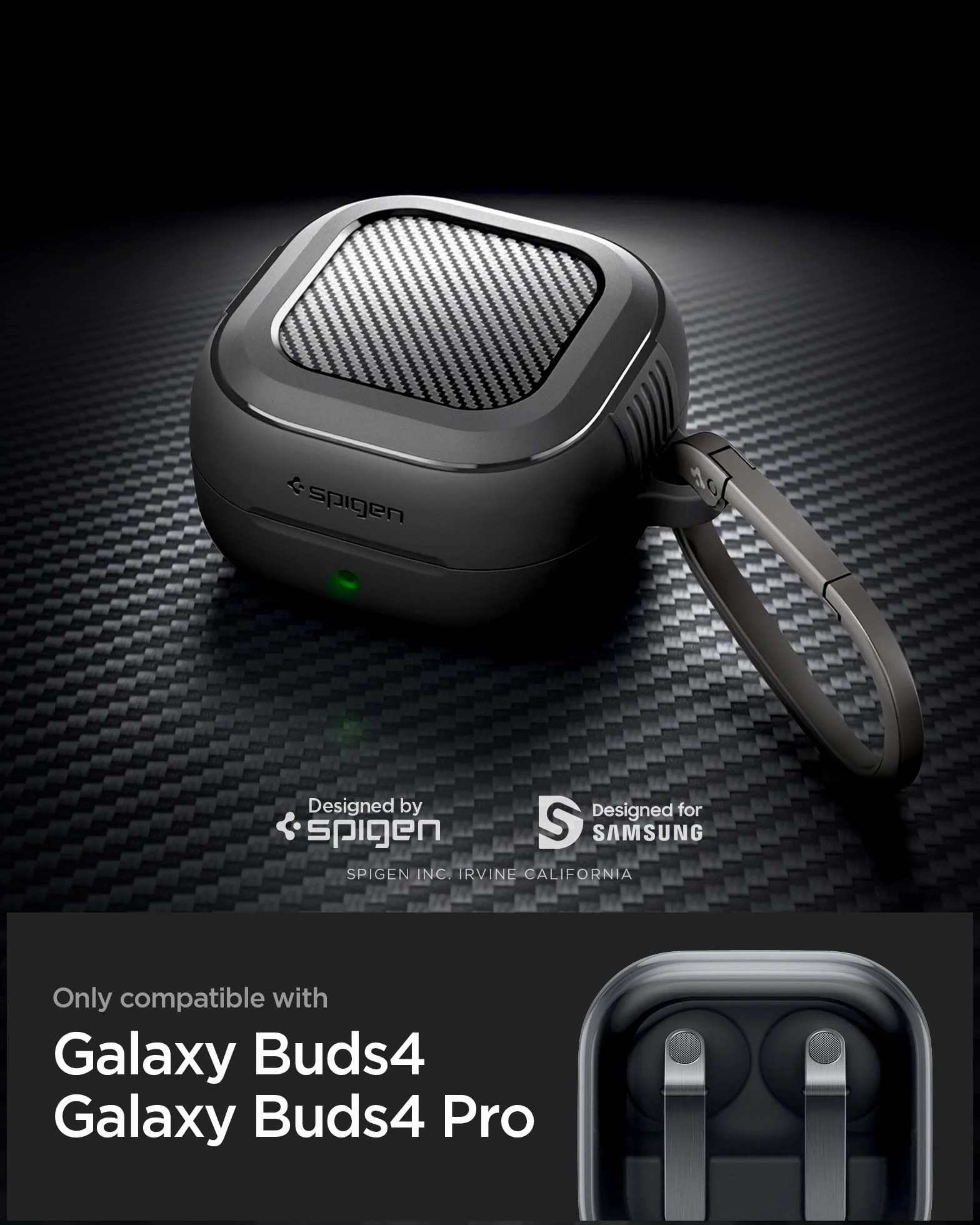 Spigen Cover Rugged Armor Compatibile con Samsung Galaxy Buds 4 Pro/Galaxy Buds 4 (2026) - Nero Opaco