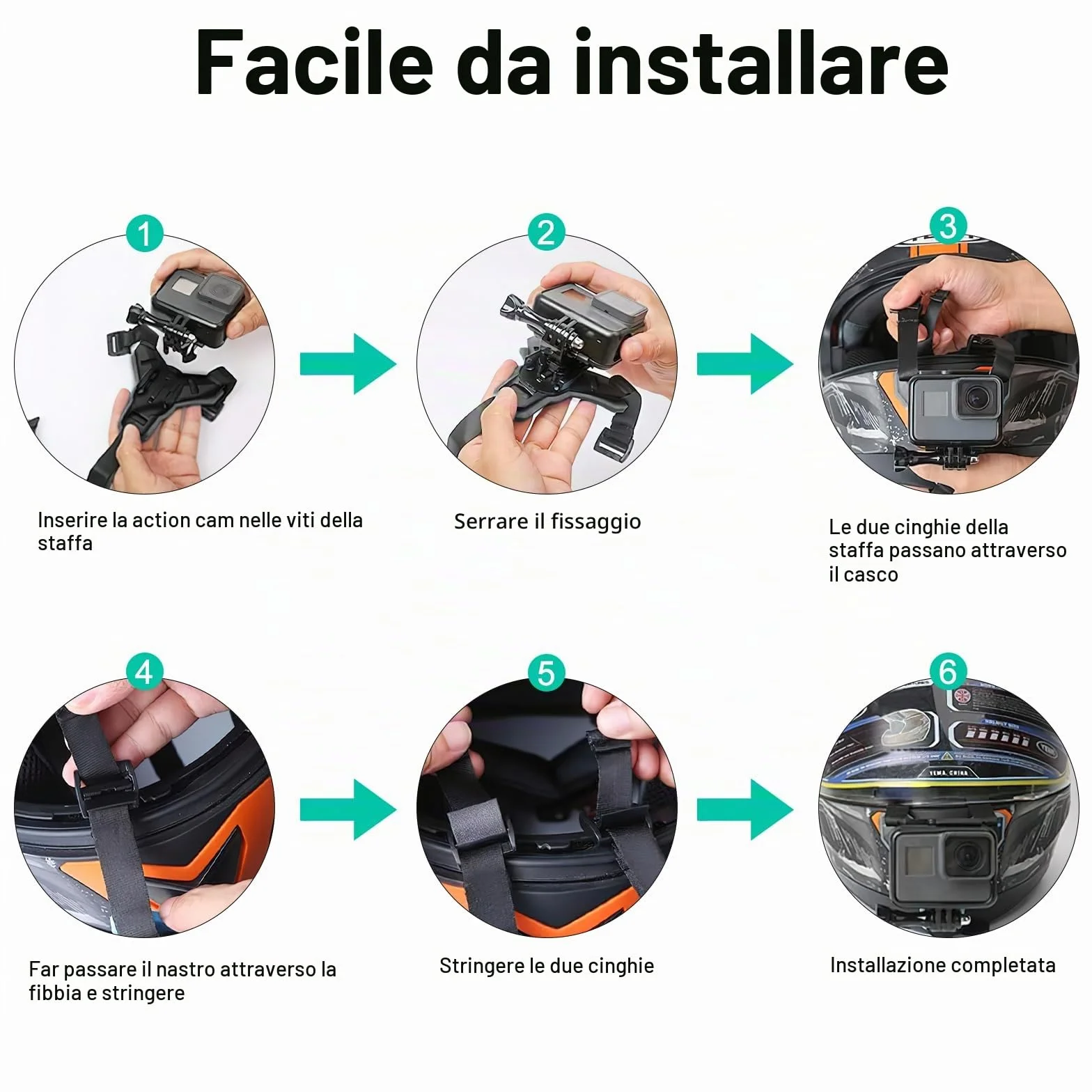 Supporto per casco da moto Chin Mount nero Supporto di estensione con gancio a J, silicone antiscivolo per GoPro Hero 13/12/11/10/9/8/7/6/5, Osmo Action, Session, SJCAM