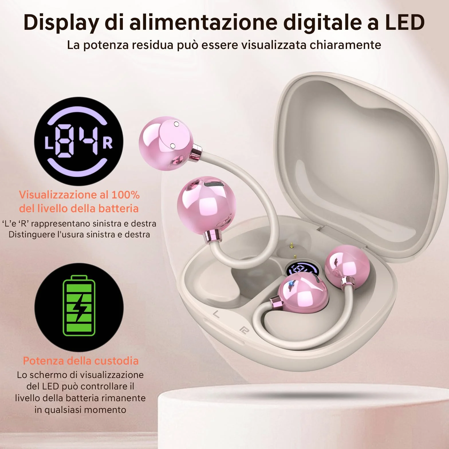 Open Ear Cuffie, Auricolari Wireless Bluetooth 5.4 con Bassi Potenti e Chiamate Chiare, Cuffie sportive Bluetooth Super Confortevole, Non C'è Bisogno Di Andare In Profondità Nel Canale Uditivo