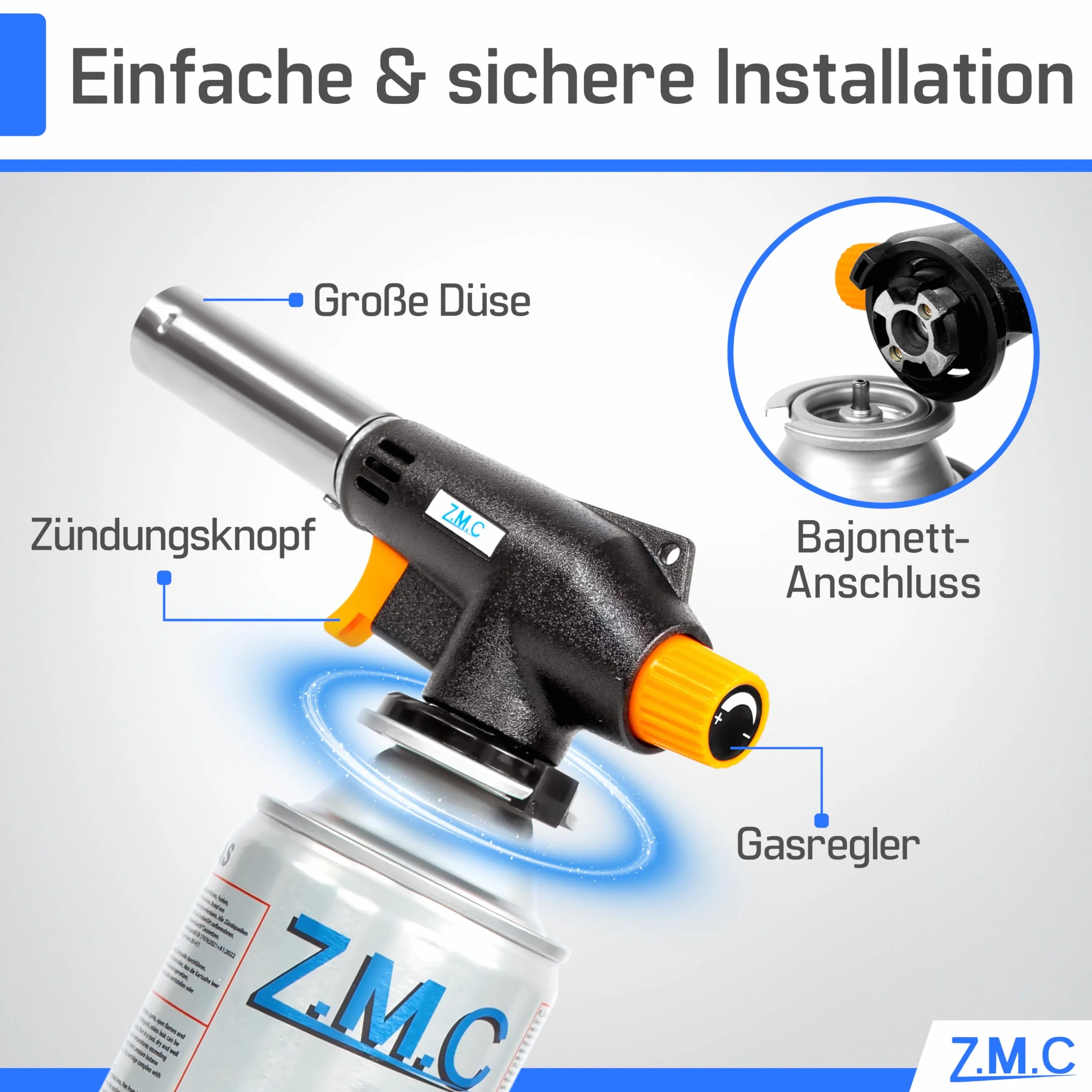 Bruciatore a gas Z.M.C 1300°C fiamma regolabile torcia saldatura cucina 28 cartucce 227g