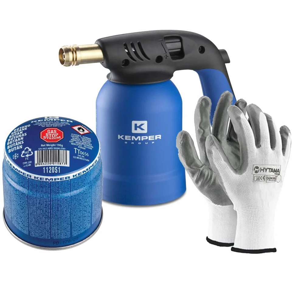 Lampada Per Saldare Cannello Accendi Fuoco Kemper + 1 Bombole Gas Butano Sicuro + 1 Guanti Omaggio