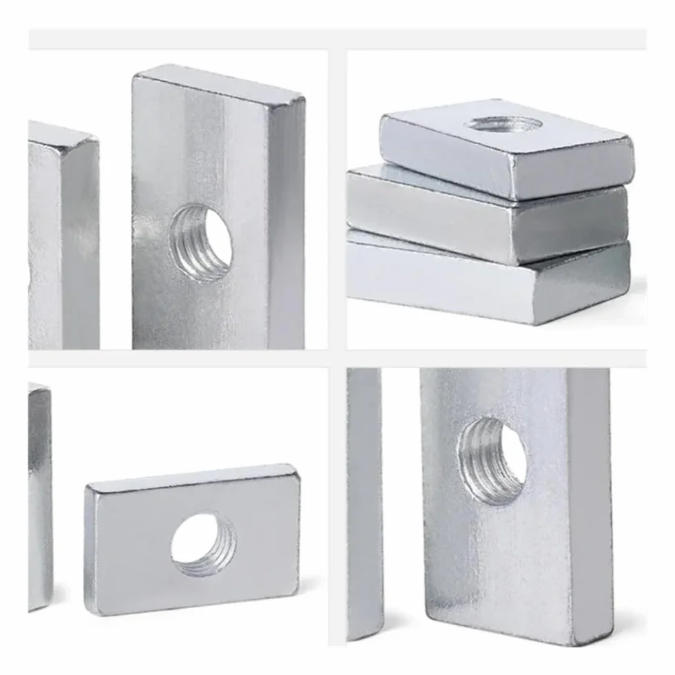 Dado Quadrato in Acciaio al Carbonio Zincato M3 M4 M5 M6 M8 50 Pezzi per Profilo in Alluminio M5x7x10x3mm