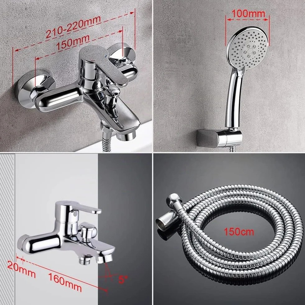 GRIFEMA PORTO-G13003 Miscelatore Monocomando Esterno per Vasca/Doccia G1/2 Pollici, Flessibile Acciaio Inox 1,5 m, Doccetta 5 Vie, Cromo