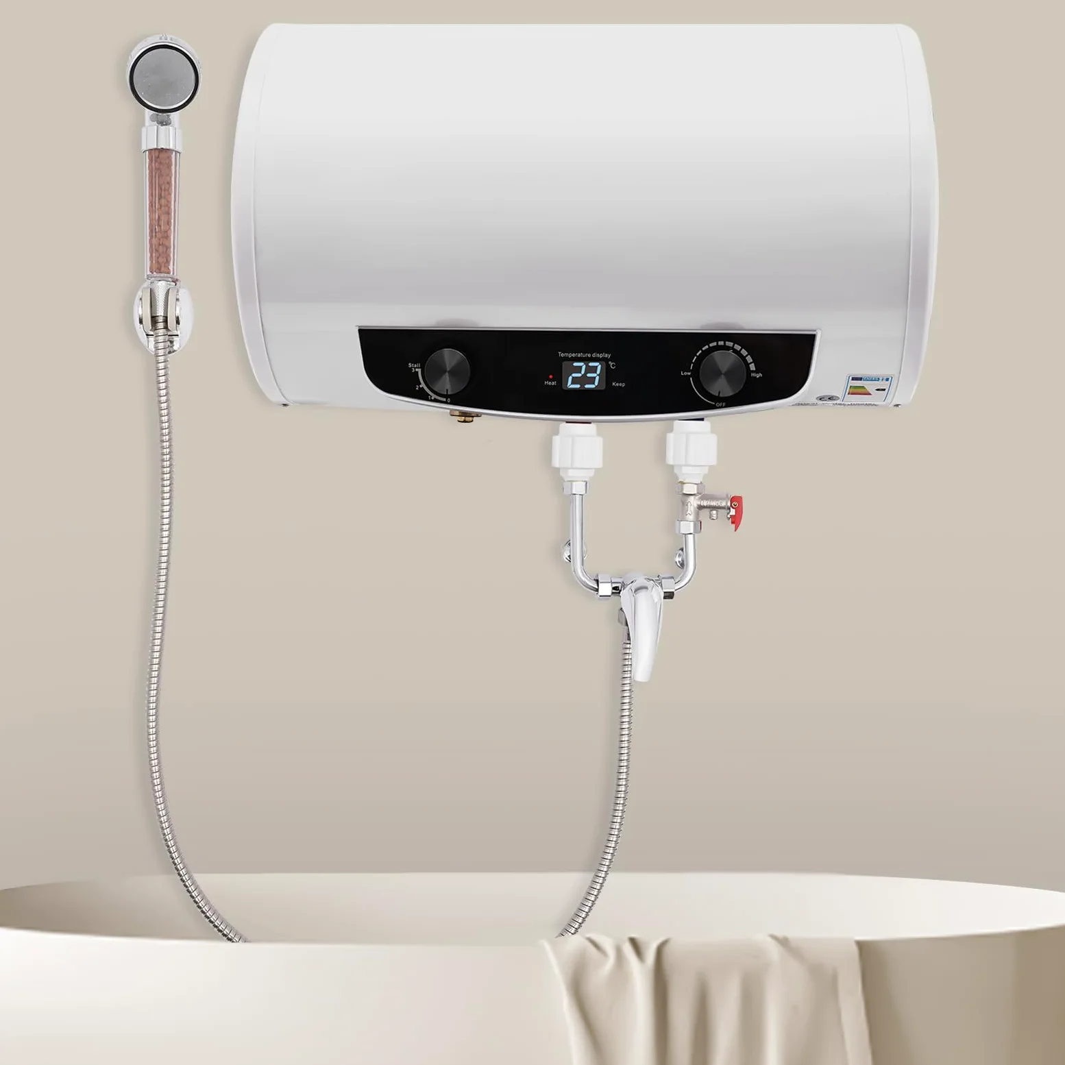 Scaldabagno elettrico da 50 l, 2000 W, 220 V, scaldabagno, 25 – 75 °C, montaggio a parete, scaldabagno per cucina, WC [classe energetica A]