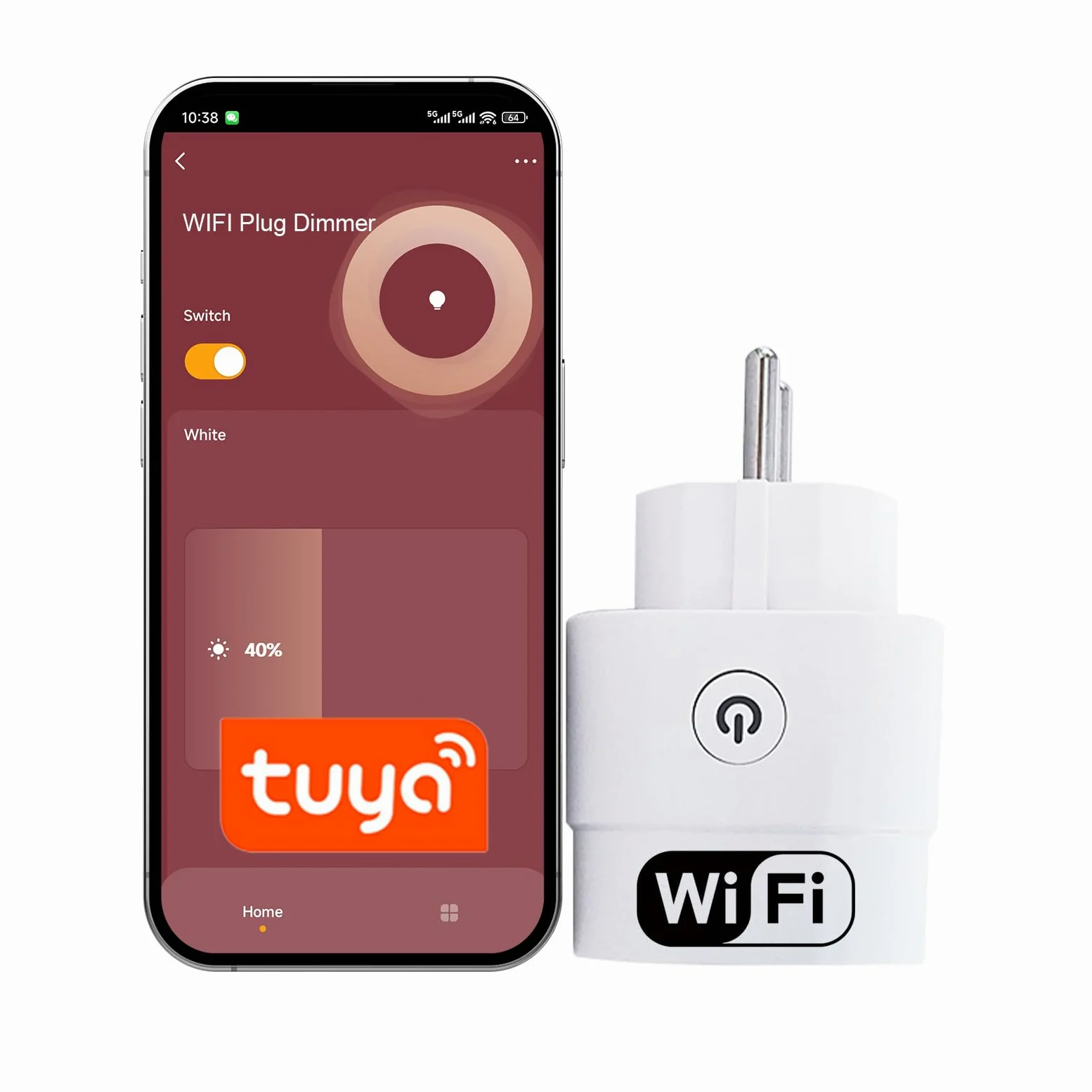 Presa intelligente con dimmer Wi-Fi, compatta, controllo vocale e app, compatibile con Smart Life, senza hub, per lampade LED dimmerabili