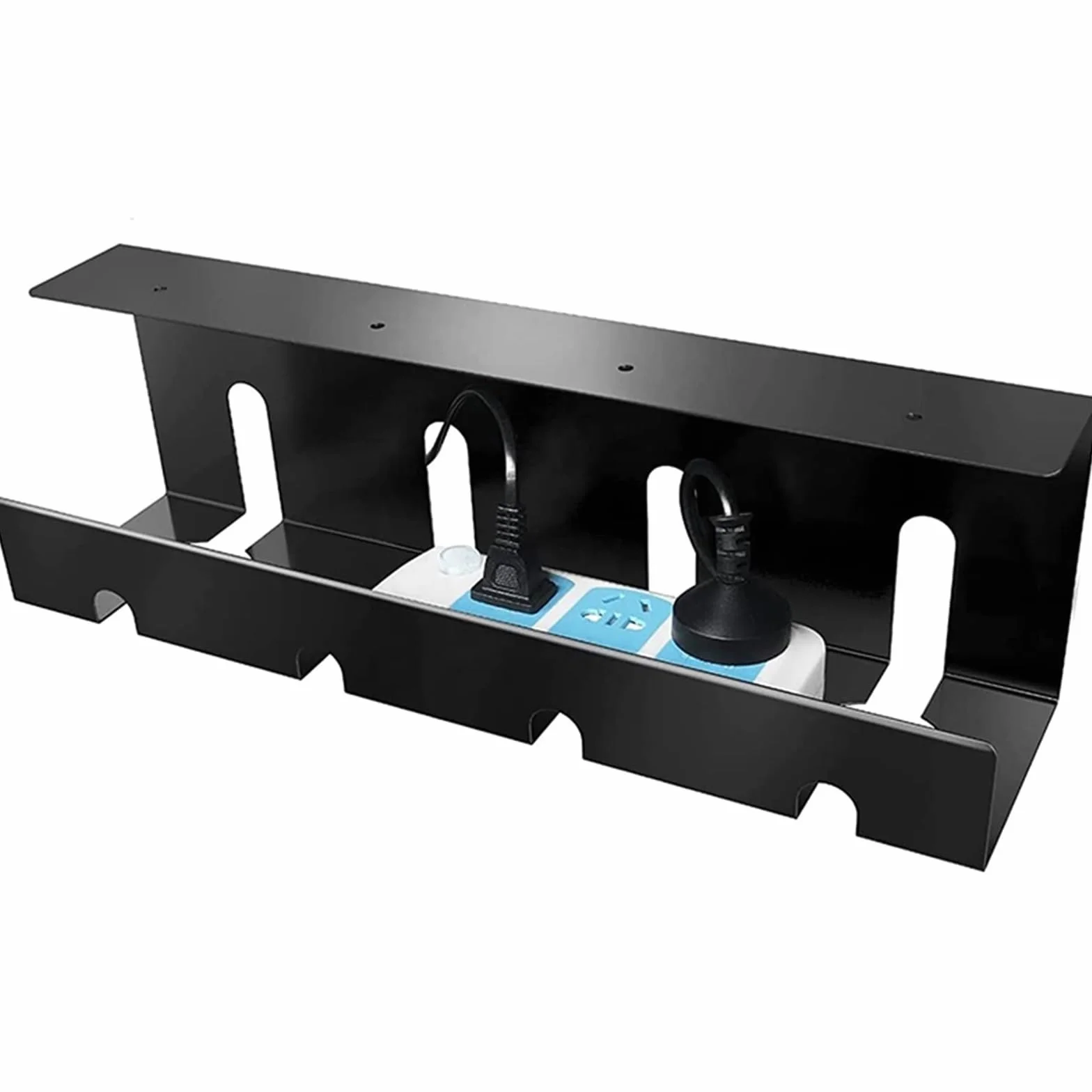Vassoio for la gestione dei cavi sotto scrivania in acciaio al carbonio | Bianco 2 pezzi Nero 1 pezzo 40x12 cm Sotto la scrivania senza trapano Acciaio: gestione dei cavi(Black-1pc)