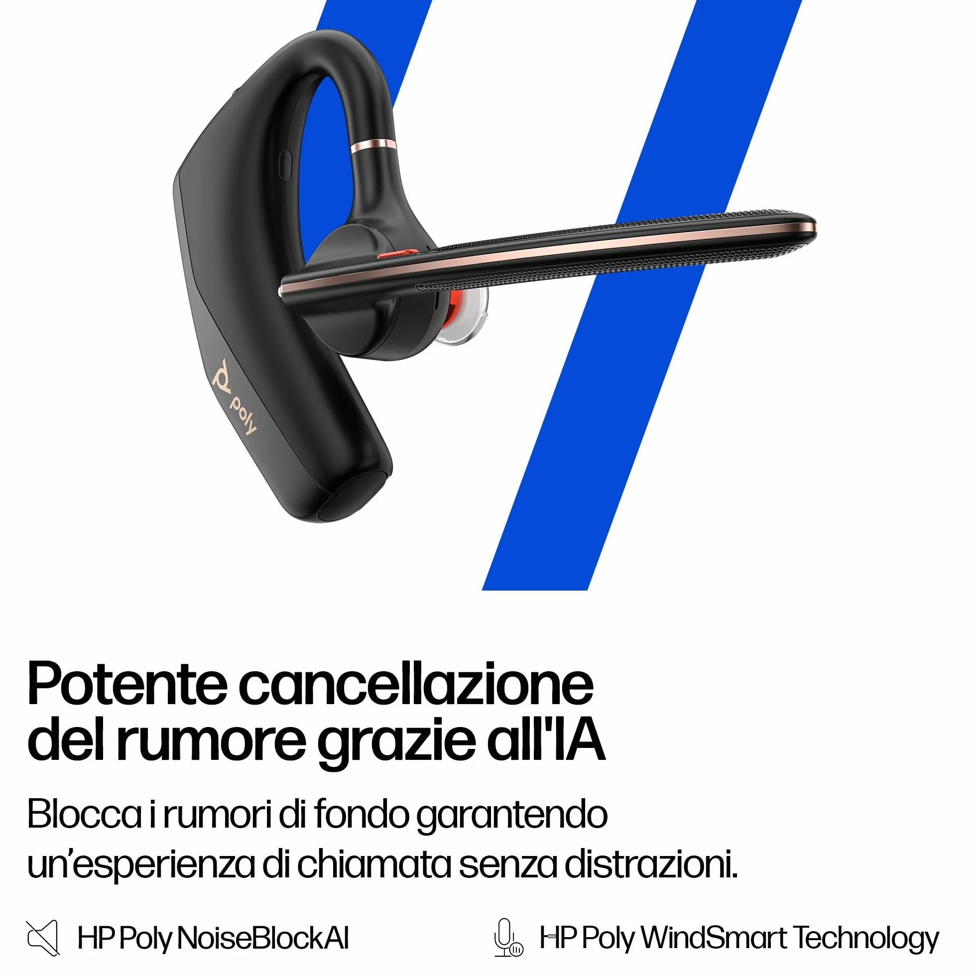Poly Voyager Legend 50 Headset AV4N9AA con microfoni a cancellazione del rumore, tecnologia WindSmart e design ergonomico