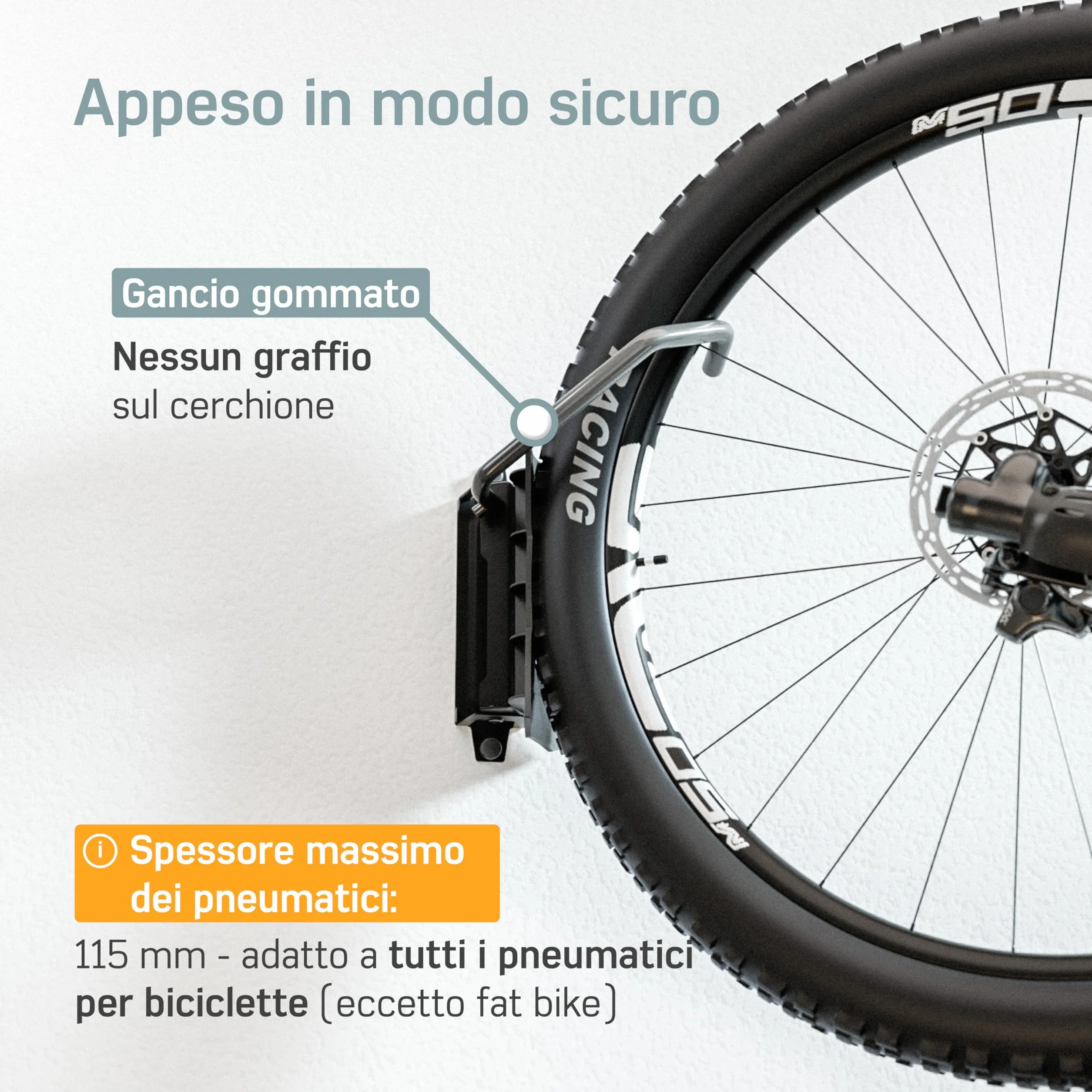 Borgen Portabici da Muro Girevole 35 kg – Supporto bici verticale salvaspazio – Incl. tasselli Fischer DuoPower