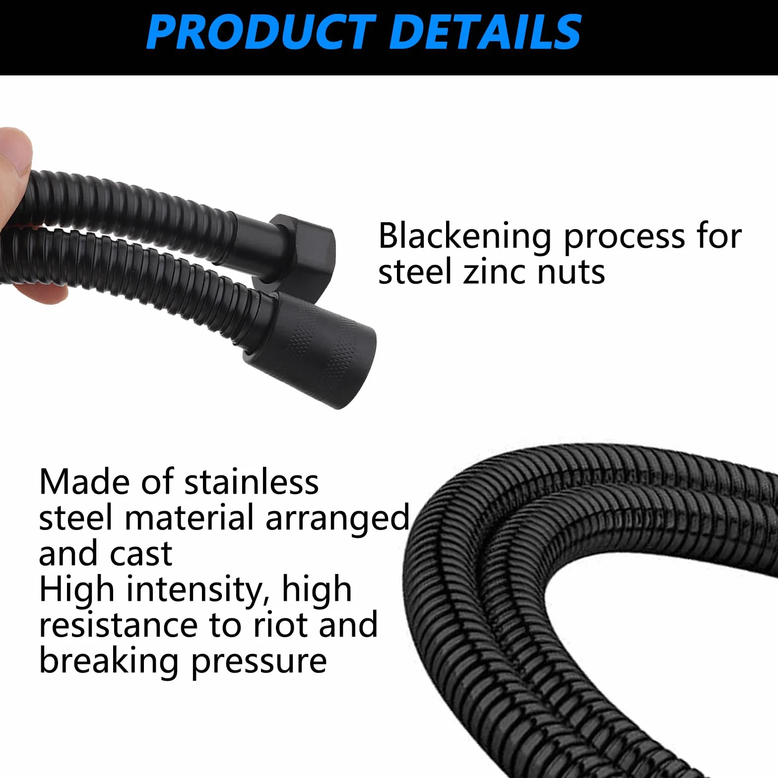 Tubo Doccia Nero 2 M, Flessibile Doccia In Acciaio Inox Standard 1/2" Connettore Universale Anti-Torsione Tubo Doccia per Doccetta E Rubinetti Vasca Da Bagno