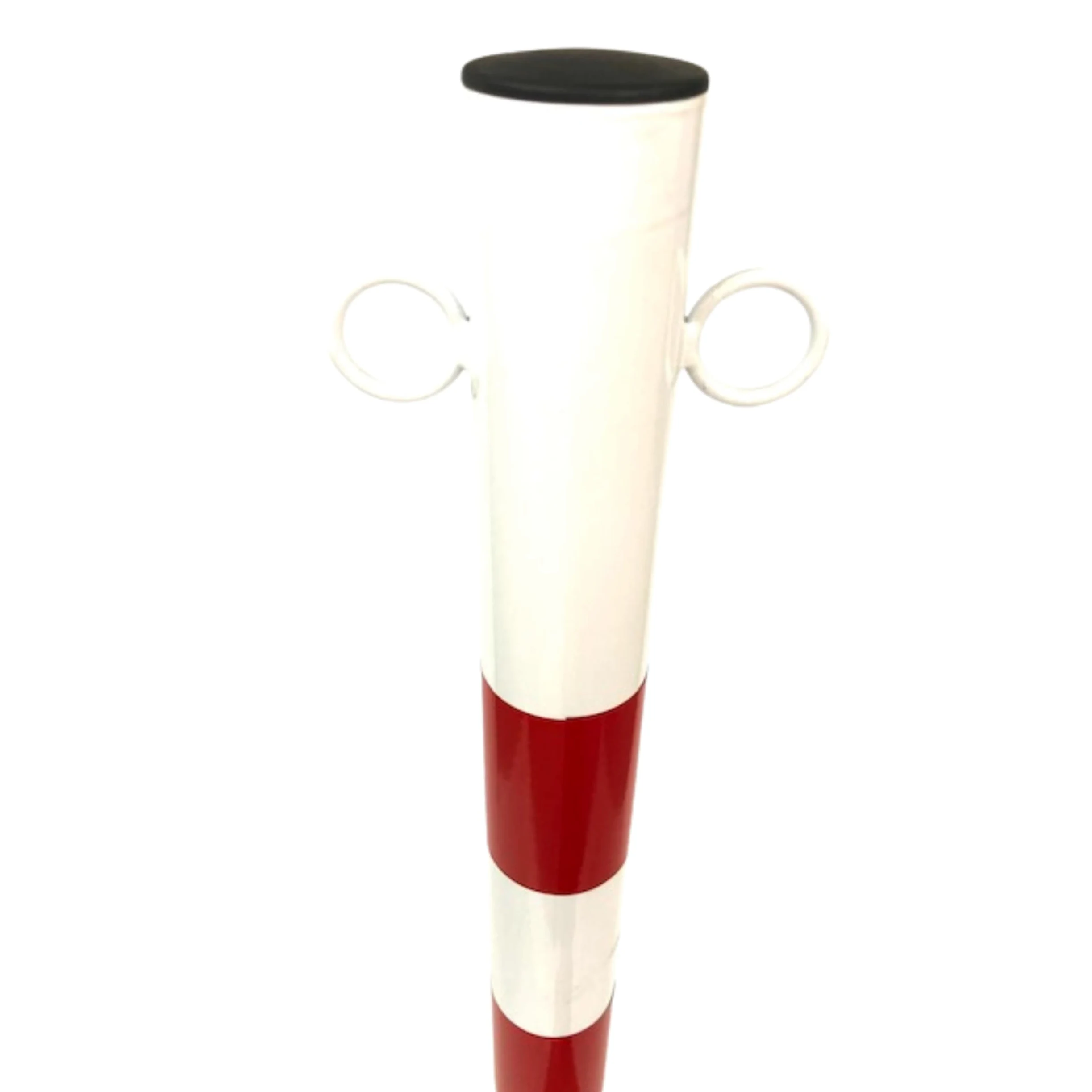 ANDRYS Paletto di Delimitazione Bianco e Rosso con Anelli 4,8x4,8x120cm | Paletto Segnaletico Pedonale in Ferro da Cementare, Dissuasore Parcheggio, Barriera Resistente, Adesivi Rossi Catarifrangenti