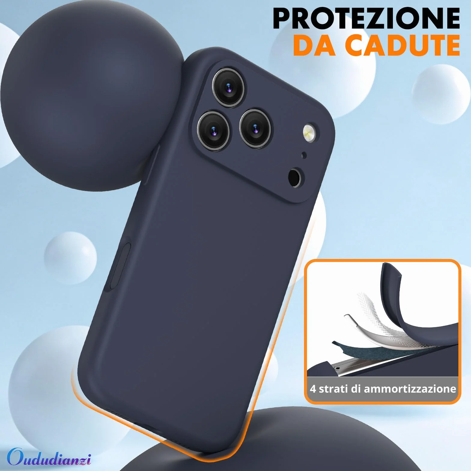 Oududianzi - Cover Compatibile con iPhone 17 Pro Silicone Liquido, Interno in Microfibra Morbida, Protezione Antiurto Resistente Aantigraffio Custodia iPhone 17 Pro Case - Blu Notte