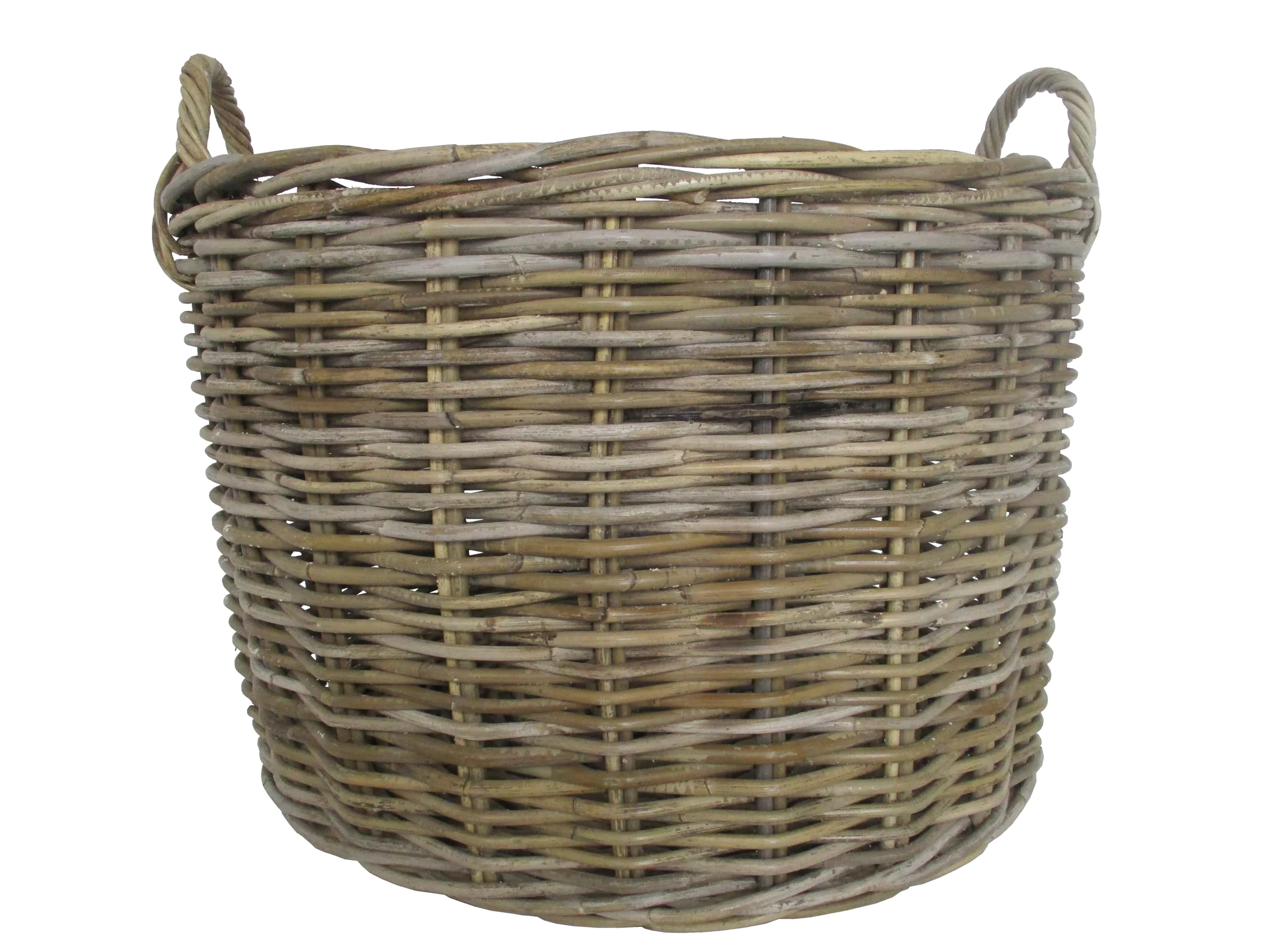 cesto porta legna vimini rotondo cm 57x40 H con manico cm 46 intreccio in robusto giunco le misure non comprendono i manici