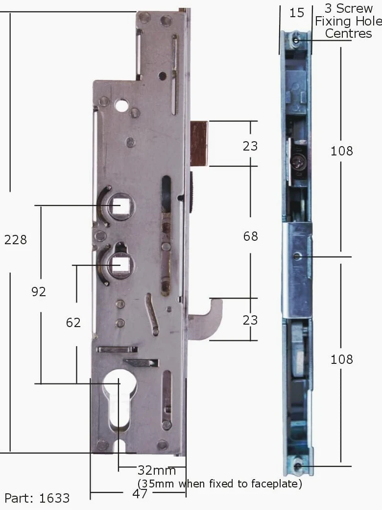 Fullex XL-Scatola serratura per porte, 35 mm, 2-Vite con gancio