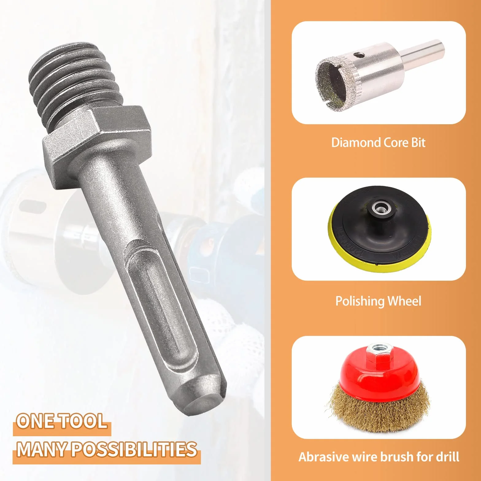 Adattatore per Trapano Diamantato M14, SDS Plus, Triangle Esagonali 2x