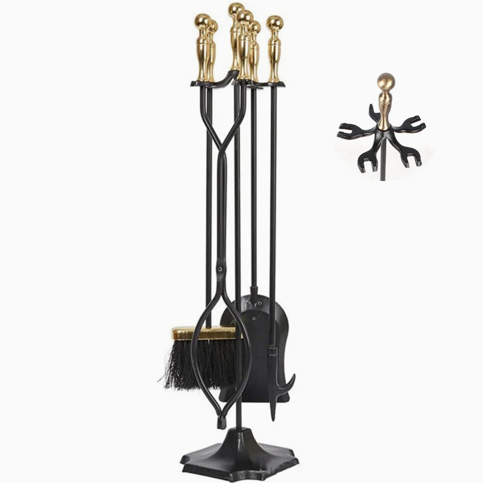 Set di Attrezzi per Camino Set di Attrezzi per Camino in Ferro Battuto da 5 Pezzi, Stile Classico Dorato, Kit di Attrezzi per Stufa per Camino per Uso Domestico Resistente Set di Attrezzi per