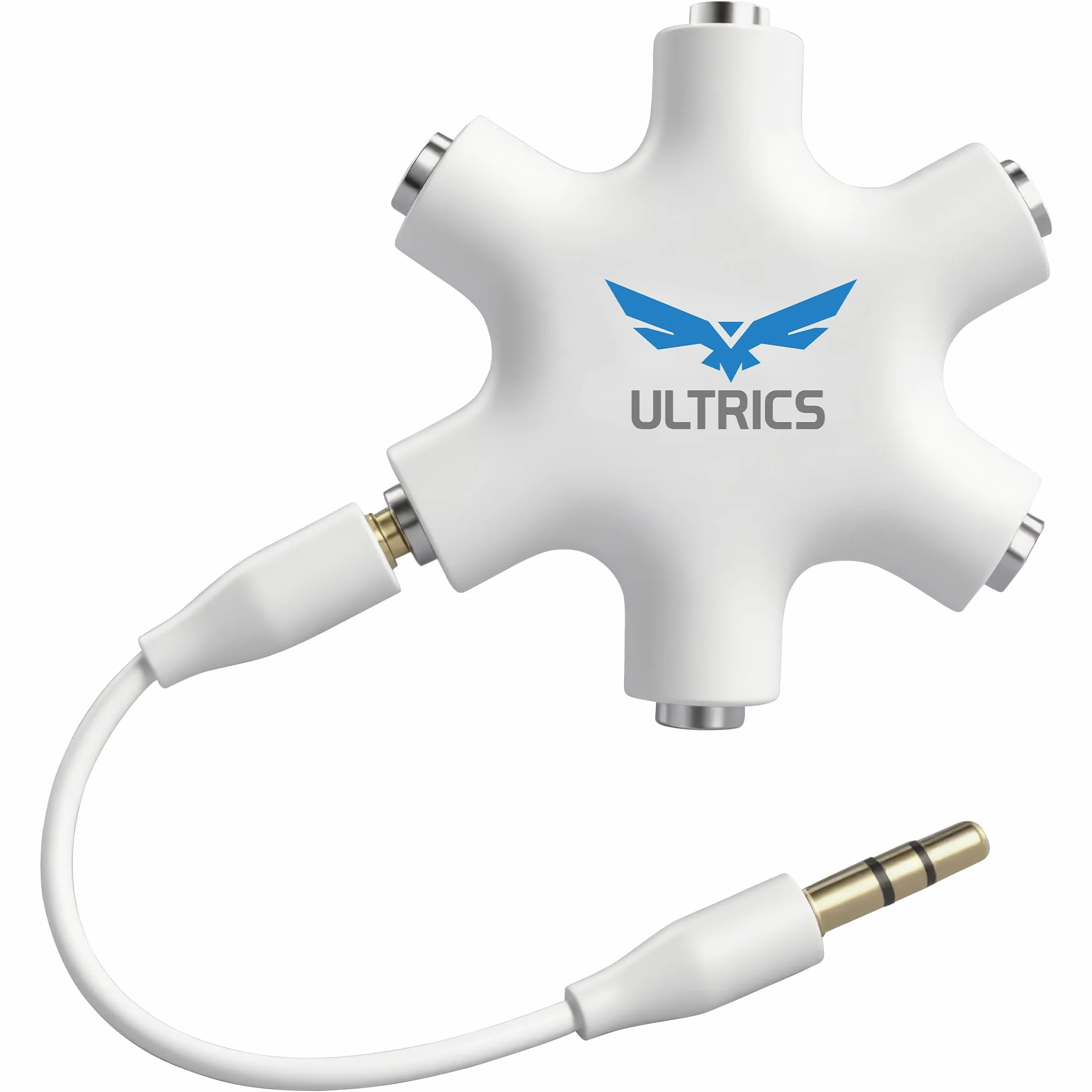 ULTRICS Sdoppiatore Cuffie, Jack 3,5mm Maschio a Femmina Stereo Headset Cavo, 5 Prese Splitter Audio Adattatore per Auricolari Compatibile con iPhone Galaxy Smartphone PC Tablet PS4 Xbox MP3 – Blanc