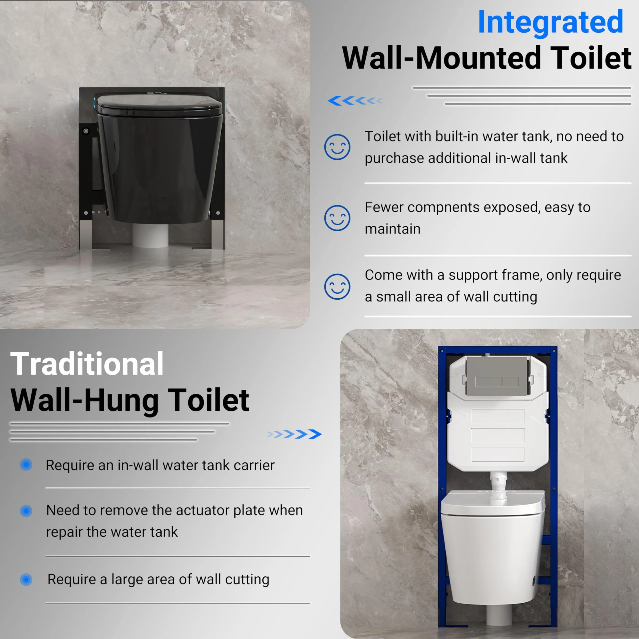 Smart WC nero da appendere alla parete, scarico automatico, coperchio con apertura e chiusura automatica, sedile riscaldato, acqua calda/asciugatrice, moderno bidet allungato con supporto a