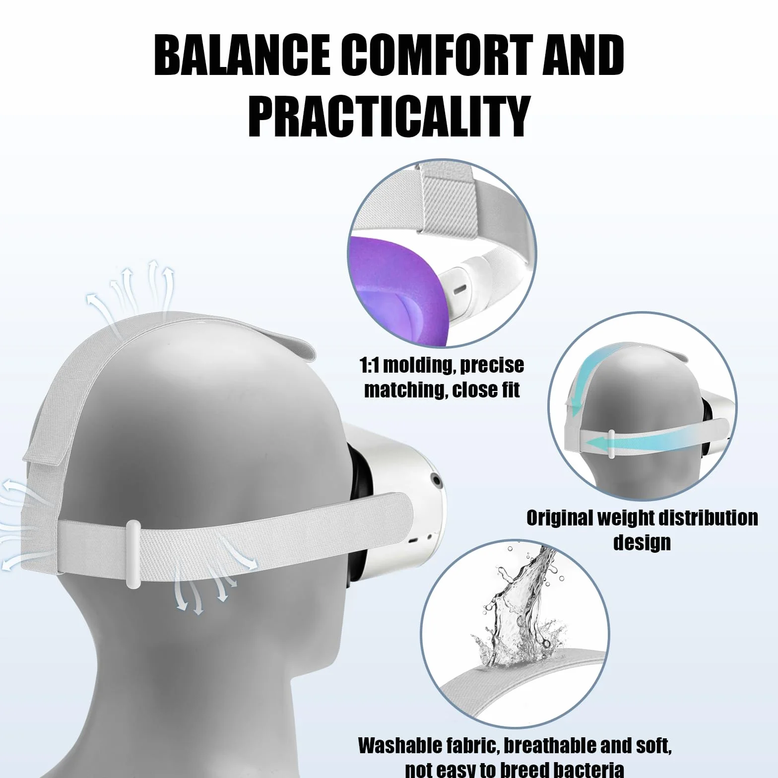 Fascia per la Testa per Oculus Quest 2 Visore, Regolabile Cinturino di Ricambio Head Strap Parti di Accessori Visore VR Compatibile con Meta Quest 2