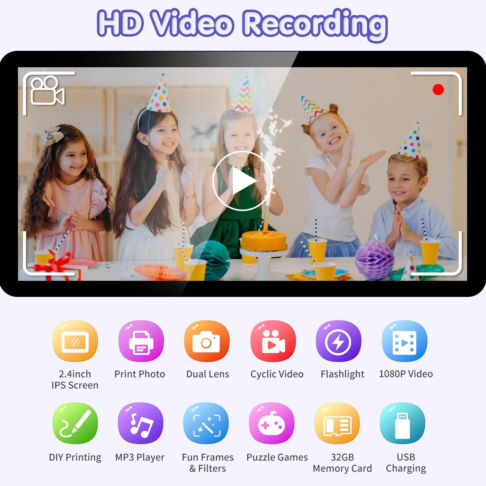 Fotocamera istantanea per bambini con selfie, fotocamera per bambini, 1080P, stampa istantanea HD, regalo di compleanno, regalo di Natale, giocattolo a partire da 3, 4, 5, 6, 8, 7, 9, 10 anni (viola)