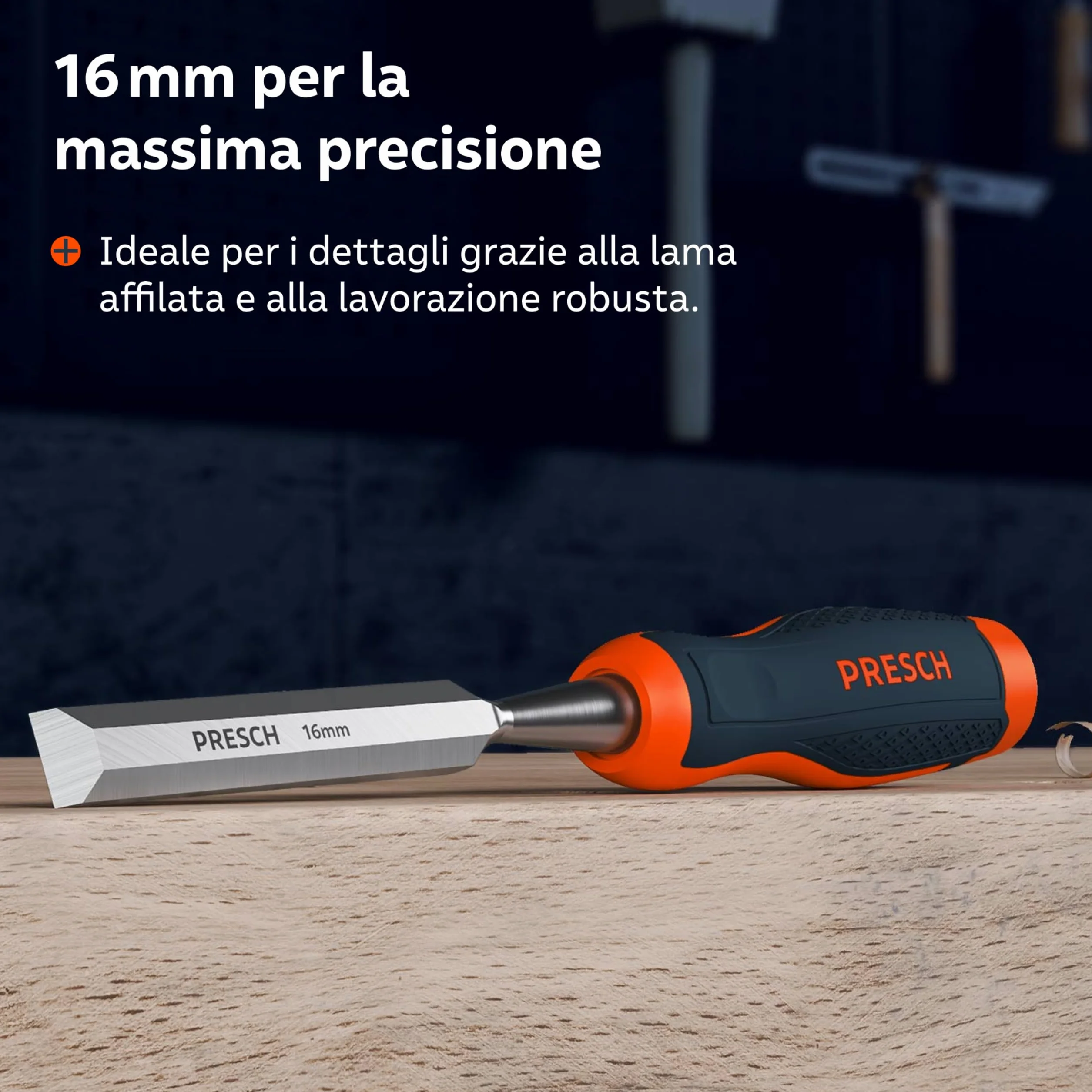 Presch Scalpello per legno 16mm 25° angolo battuta in metallo impugnatura ergonomica