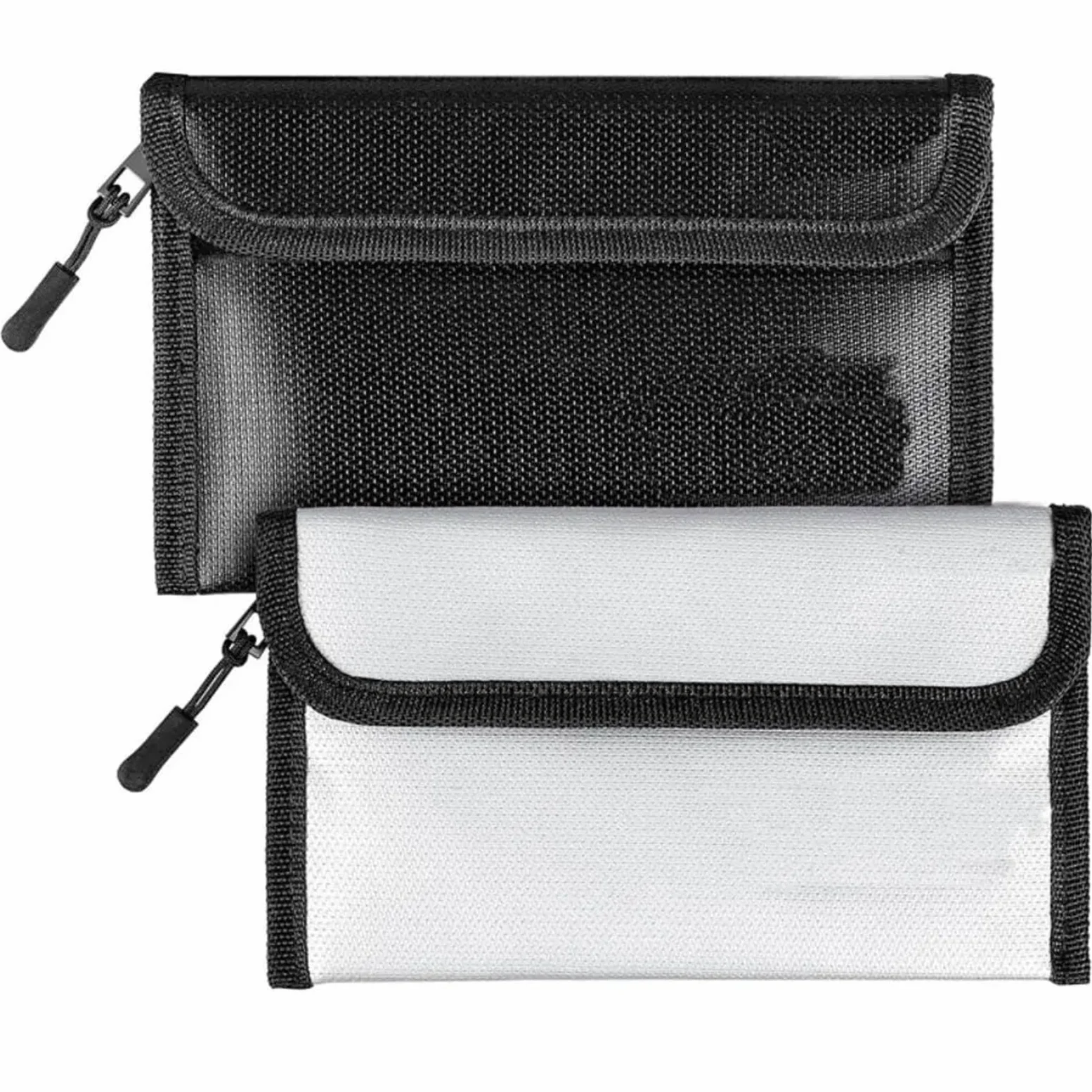 2 pezzi Borsa portadocumenti ignifuga con chiusura a cerniera, impermeabile, portatile per Documenti Passaporto(Silver)