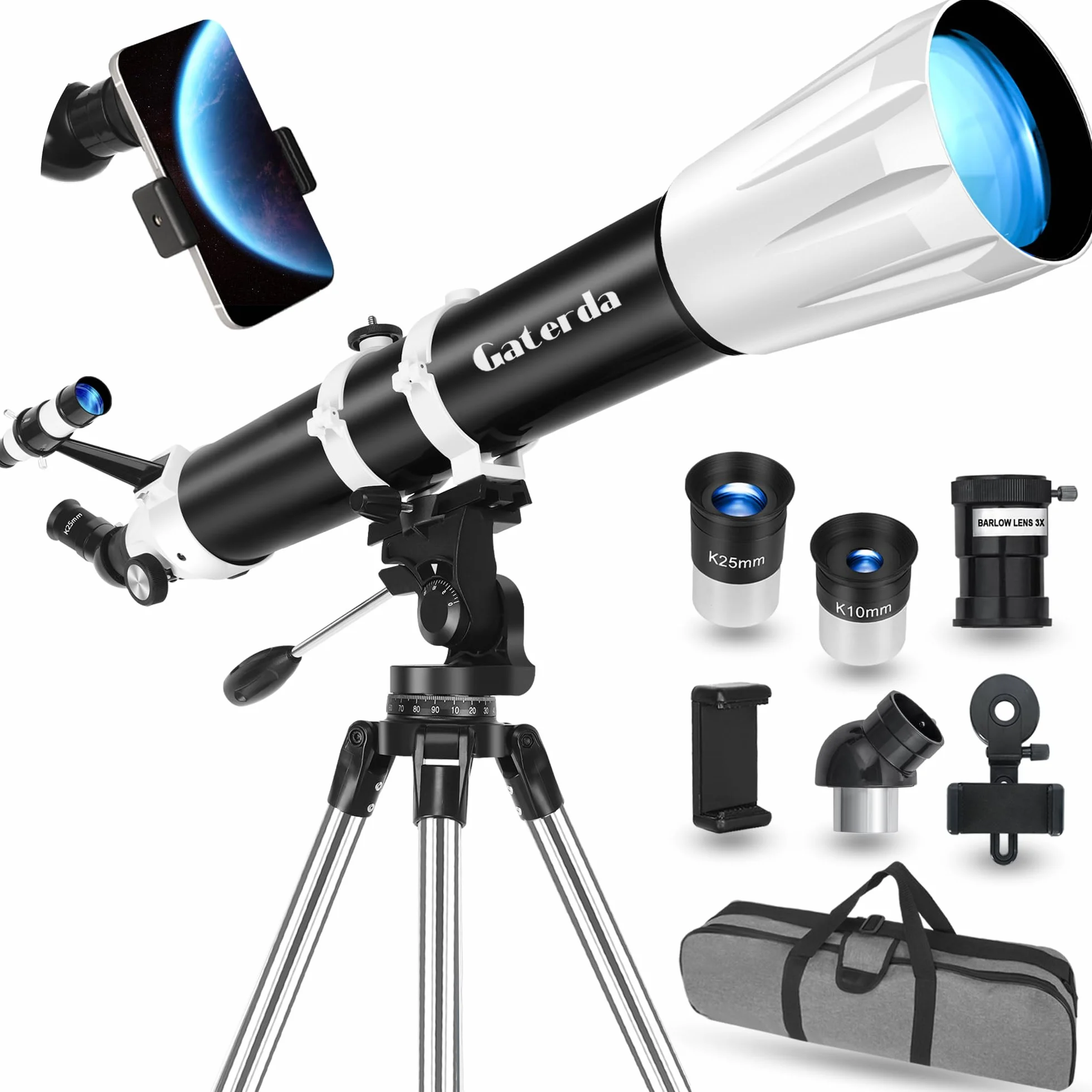 Telescopio Astronomico, 90 mm Apertura 900mm Rifrattore Telescopio Astronomico Professionale per Adulti e Principianti - con Borsa, Treppiede, Adattatore per Telefono