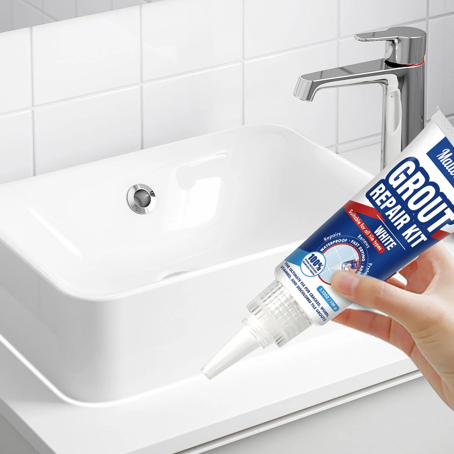 Riparazione Fughe Piastrelle Bianco, 2 Pack Kit Stucco per Piastrelle Bagno Doccia Pavimenti Pareti Cucina, Asciugatura Rapida