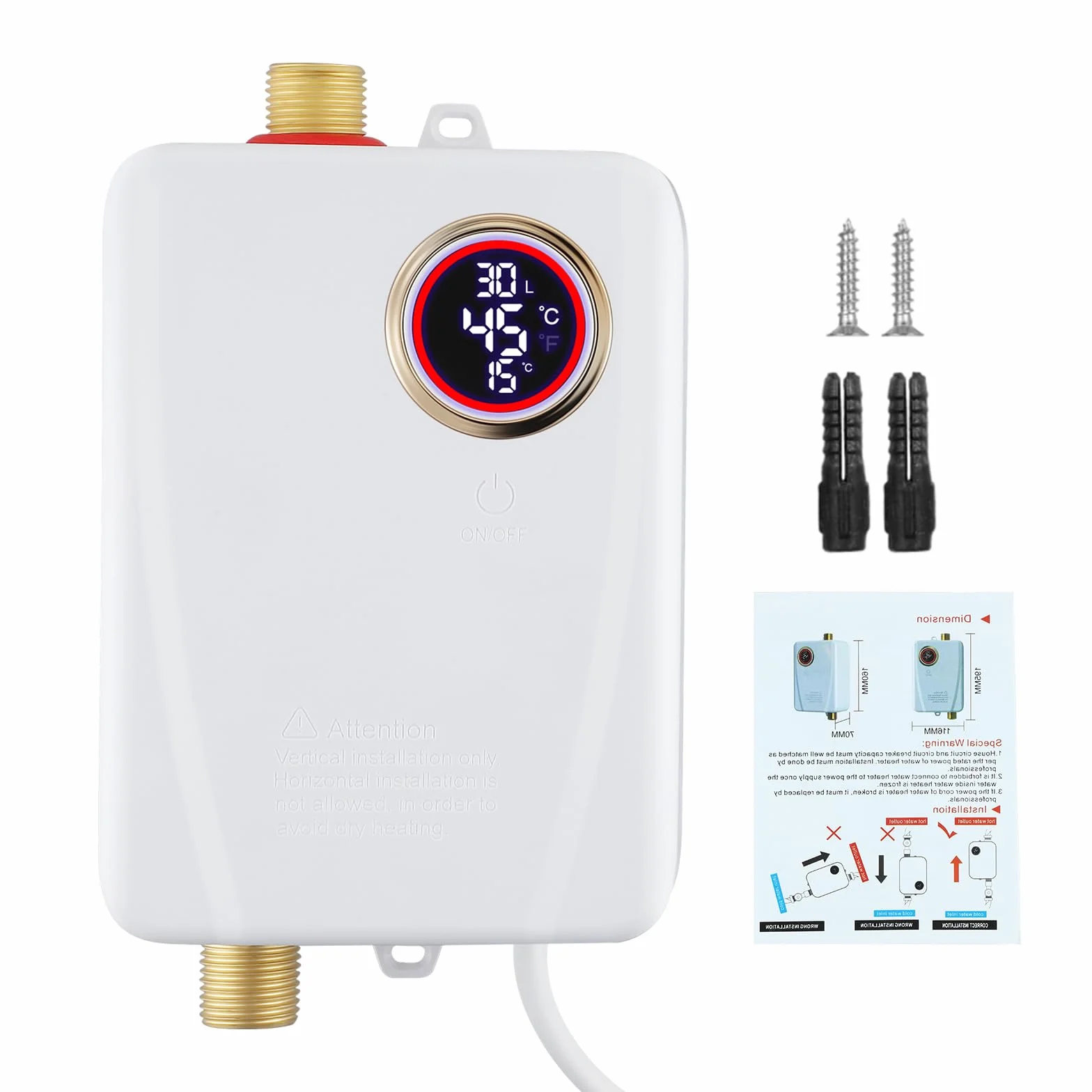 Mini scaldabagno istantaneo, 3500 W, 220 V, mini scaldabagno elettrico con indicatore di temperatura a LED, scaldabagno elettronico per doccia, bagno, cucina