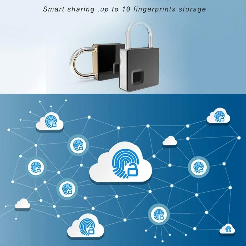 Fingerprint Lucchetto Smart Smartless Security Security Locker Lock Gym Lock IP65 Anti-FECT Anti-Furto Ricaricabile per l'armadietto Scolastico, Palestra, Porta, armadietto, Valigia, Zaino