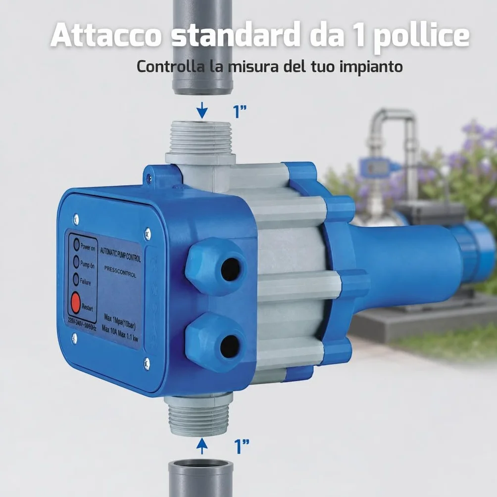 HM | Presscontrol regolatore di pressione per elettropompa, 2,2 bar, attacco 1" | Controllo elettronico automatico, protezione da funzionamento a secco, per sistemi idrici domestici