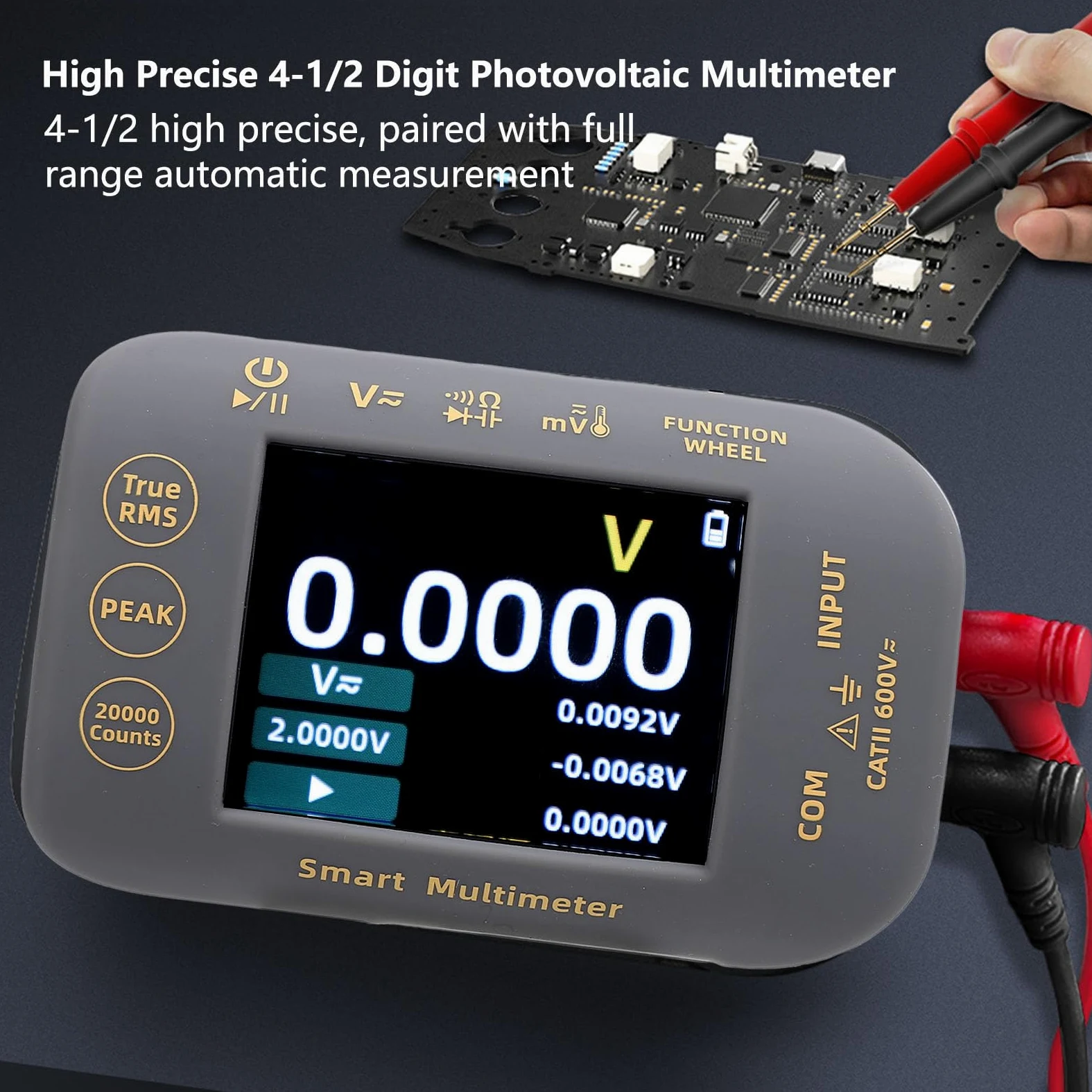 Sorandy Multimetro Digitale Fotovoltaico, Multimetro Vero RMS da 20.000 Conti, Tester Fotovoltaico Ricaricabile con LCD a Colori da 2,8", Ideale per Pannelli Solari e Sistemi Elettrici