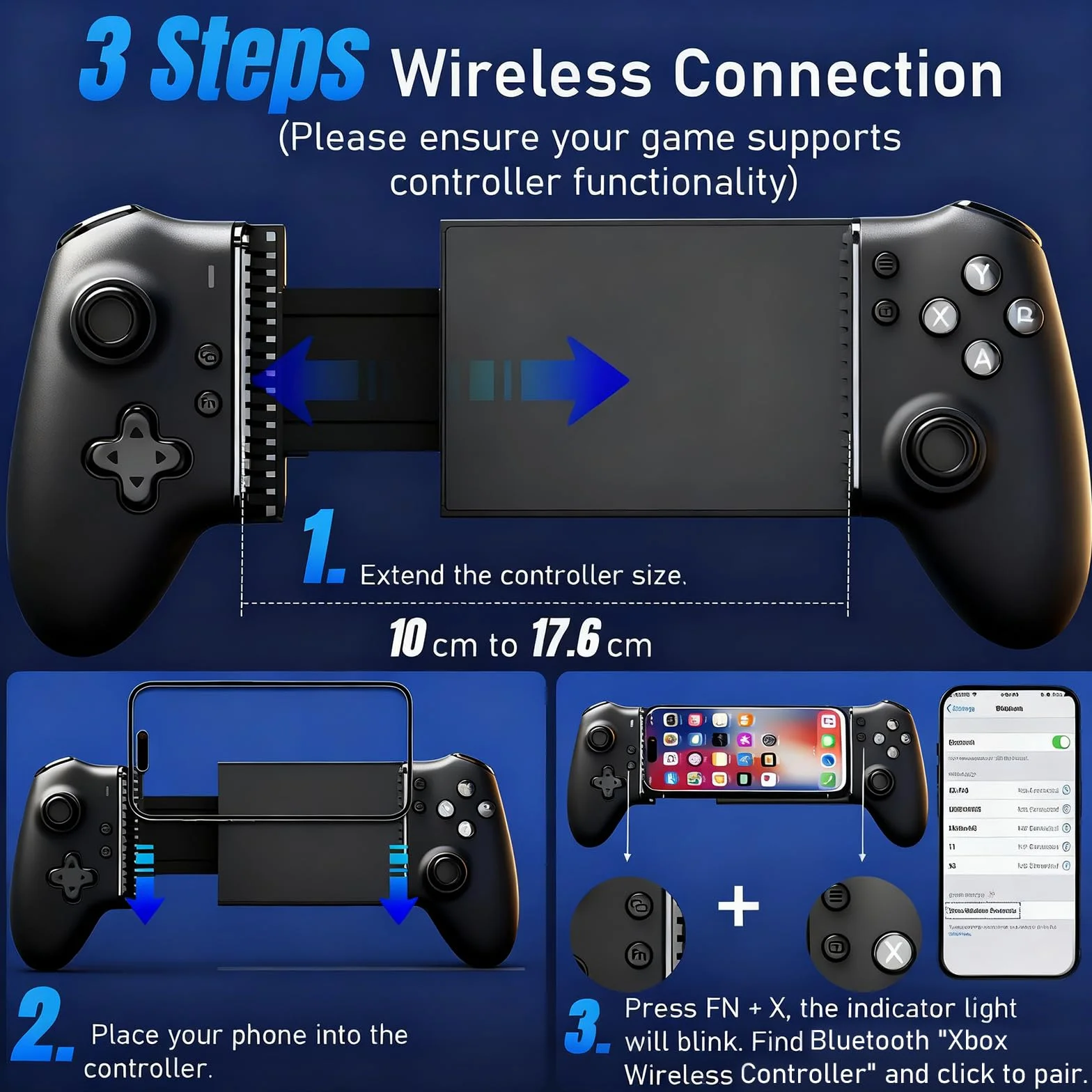 Shiptree Controller telefono per Android/iPhone, controller per smartphone con controller effetto Hall, vibrazione, Bluetooth, pulsanti semi-meccanici, USB-C, compatibile con Xbox, Minecraft, nero