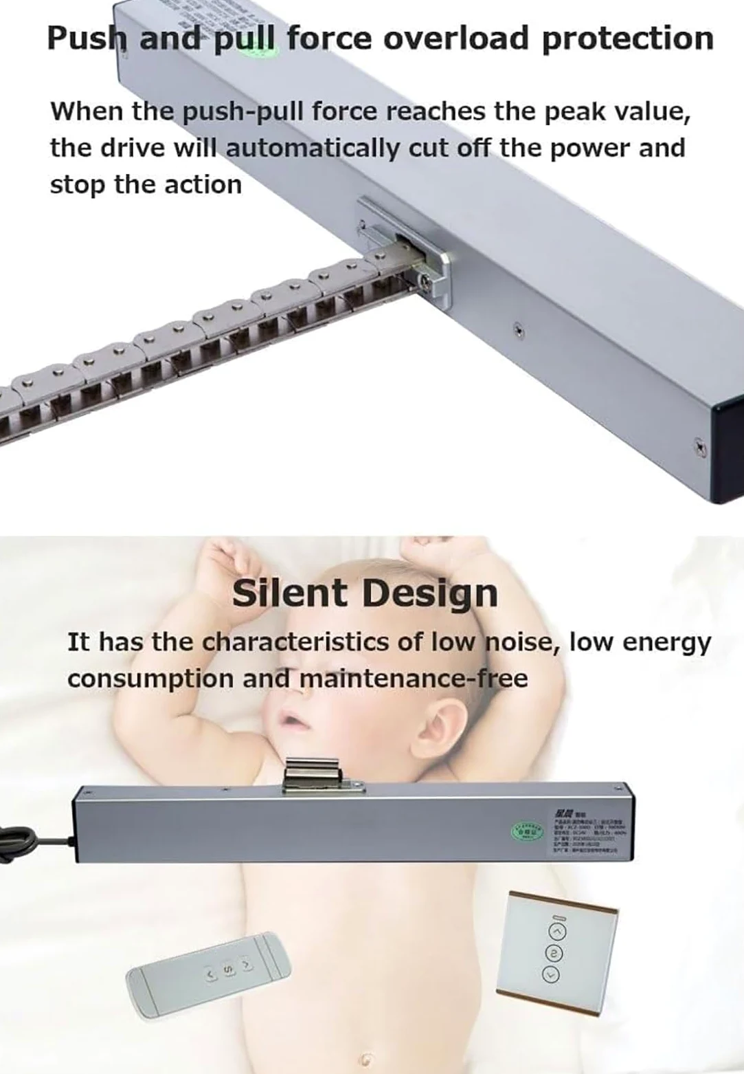Attuatore elettrico automatico per finestra aperta, telecomando, catena a doppio strato, silenzioso, corsa 300-1000 mm, per ventilazione del tetto del lucernario