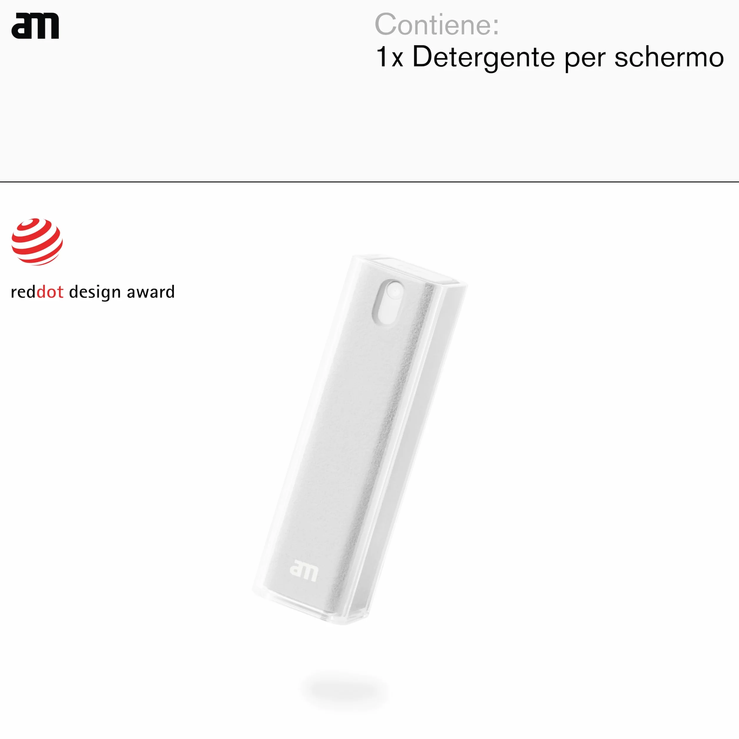 am Spray Pulizia Schermo 2 in 1 con Panno in Microfibra Integrato per Smartphone, Tablet, Laptop, Monitor PC, Smart TV e Display Auto, Ricaricabile (Grigio Chiaro, 1 Pack)