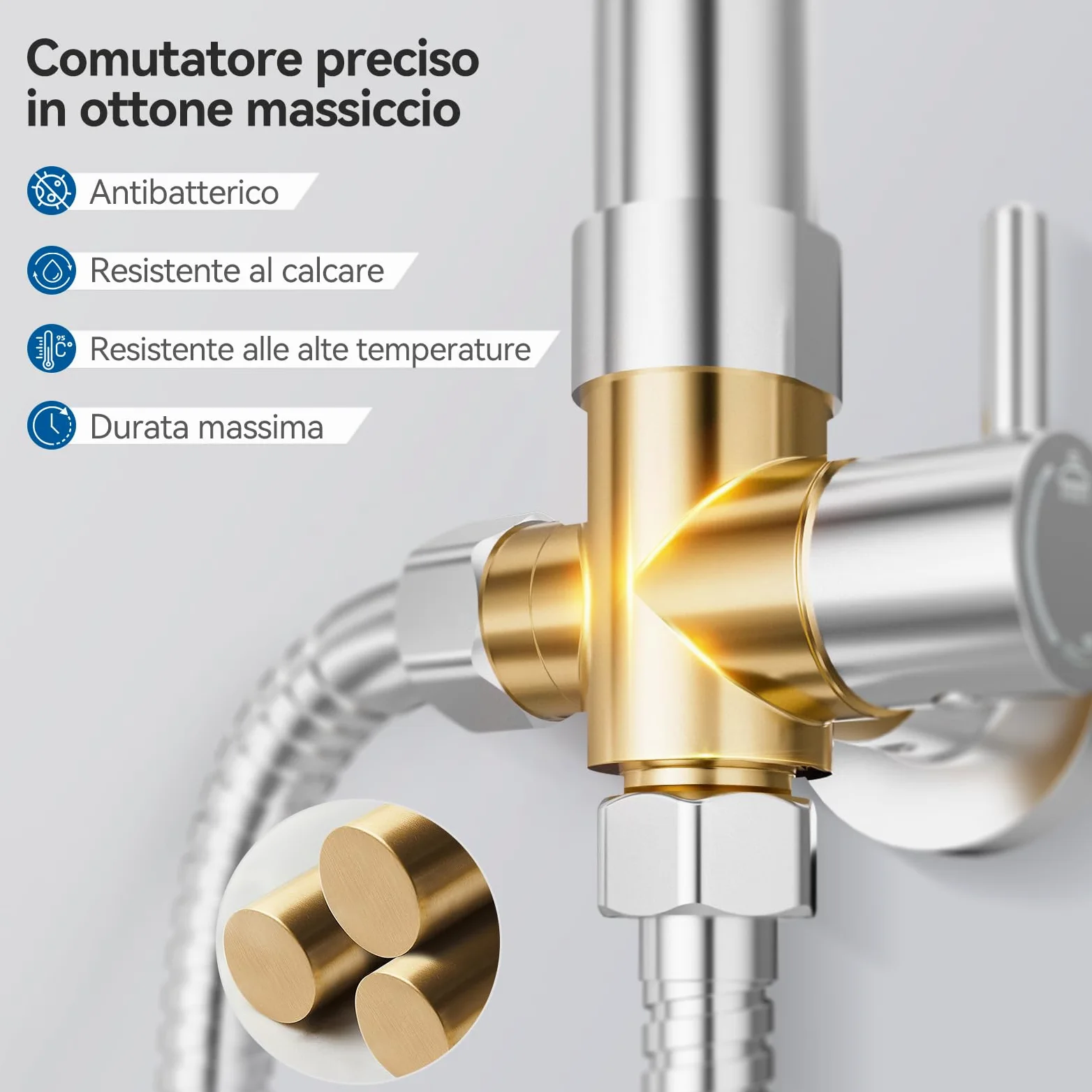 Auralum Colonna Doccia senza Miscelatore, Colonna Doccia Acciaio Inox con Saliscendi Doccia Altezza Regolabile 72-110cm, Asta Doccia con Soffione e Doccetta, Doccia Soffione con Doccetta Cromo 25x25cm