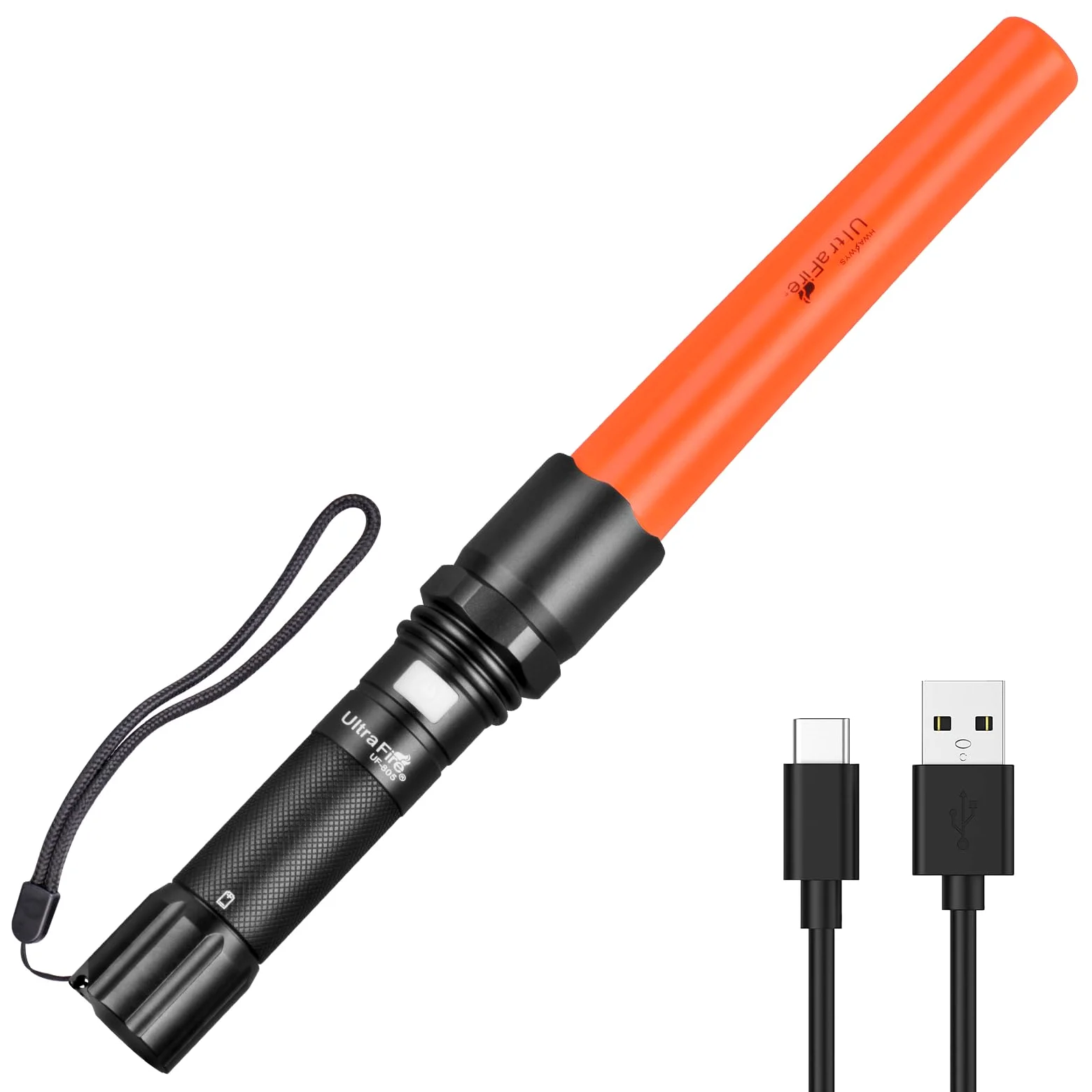 UltraFire Torcia a LED ricaricabile da 12 pollici, 619 lumen, torcia di sicurezza, 3 modalità con lampeggio rosso, USB-C, per il controllo del traffico, aeroporto, vigili del fuoco, parcheggio