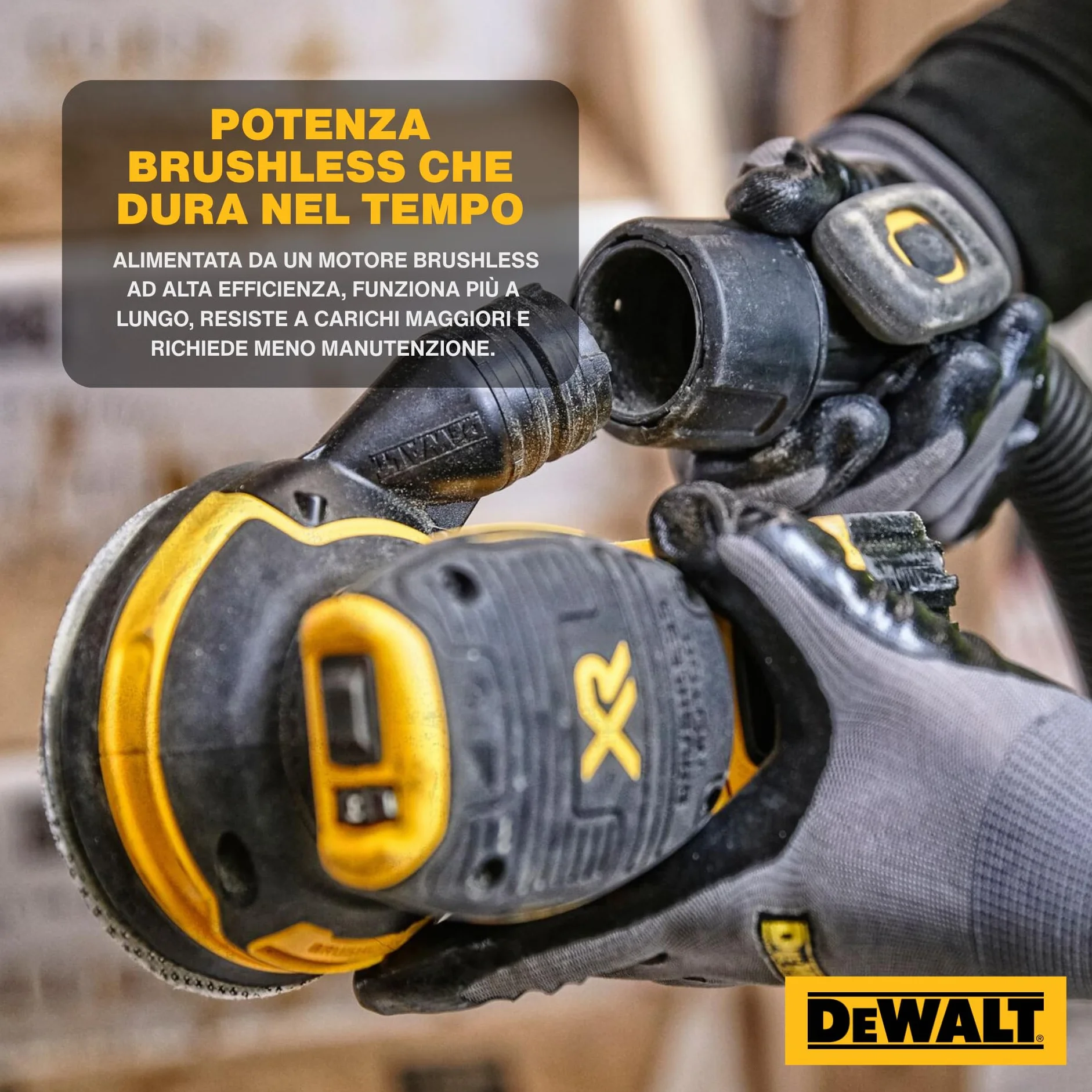 DEWALT Levigatrice Rotorbitale Brushless 18V XR, Platina 125mm, Regolazione Velocità, Impugnatura Ergonomica, Hook & Loop, Basse Vibrazioni, Interruttore Sigillato, Solo Corpo – DCW210NT-XJ